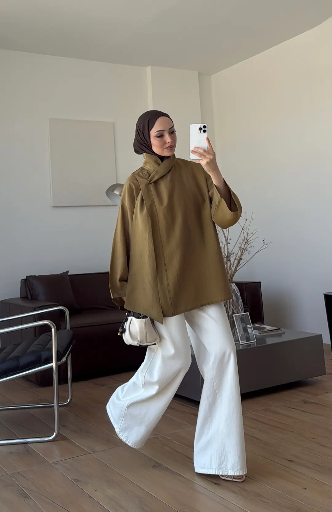 Fular Detay Bluz Olive