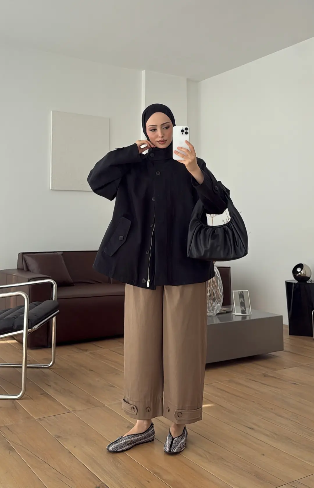 Minimal Yakalı Trençkot Siyah