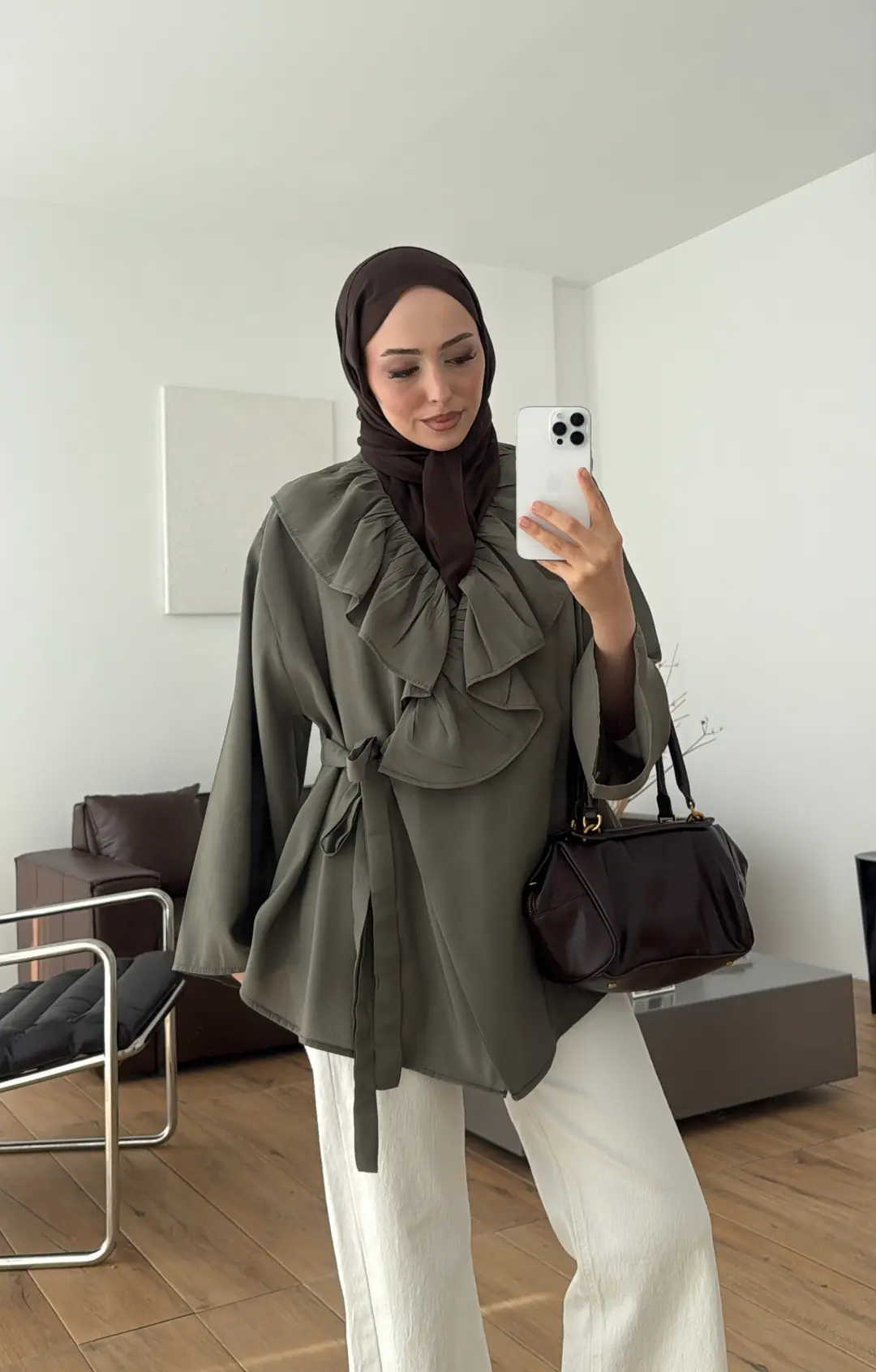 Fırfırlı ModaL Bluz Haki