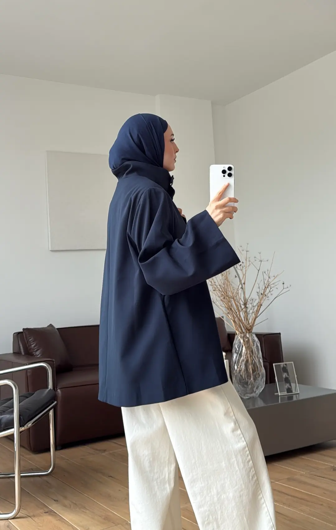 Geniş Kol Kuşaklı Ceket Lacivert