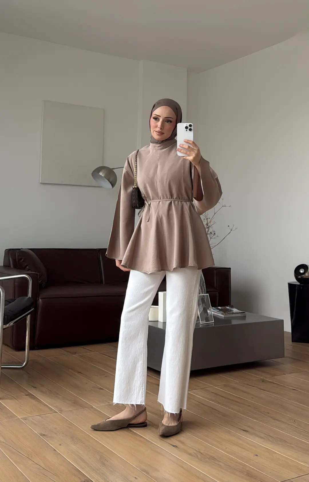 Volanlı Modal Gömlek Vizon