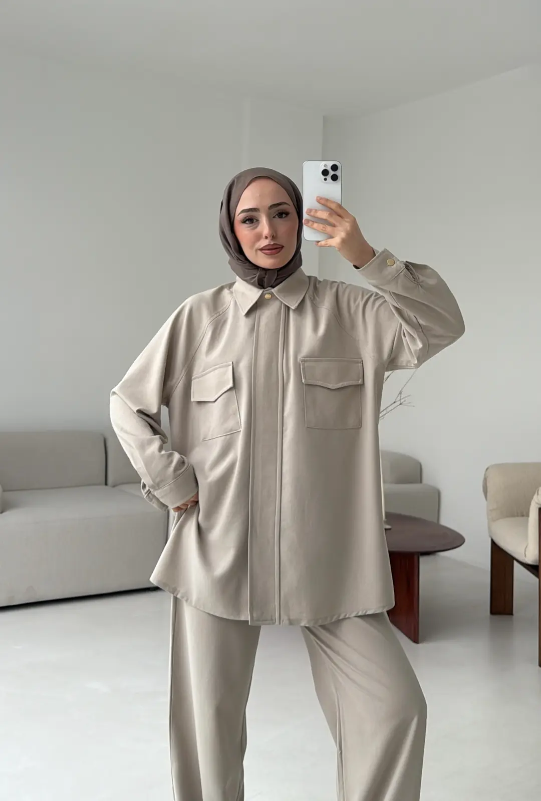 Bağcıklı Bluz Pantolon Takım Taş