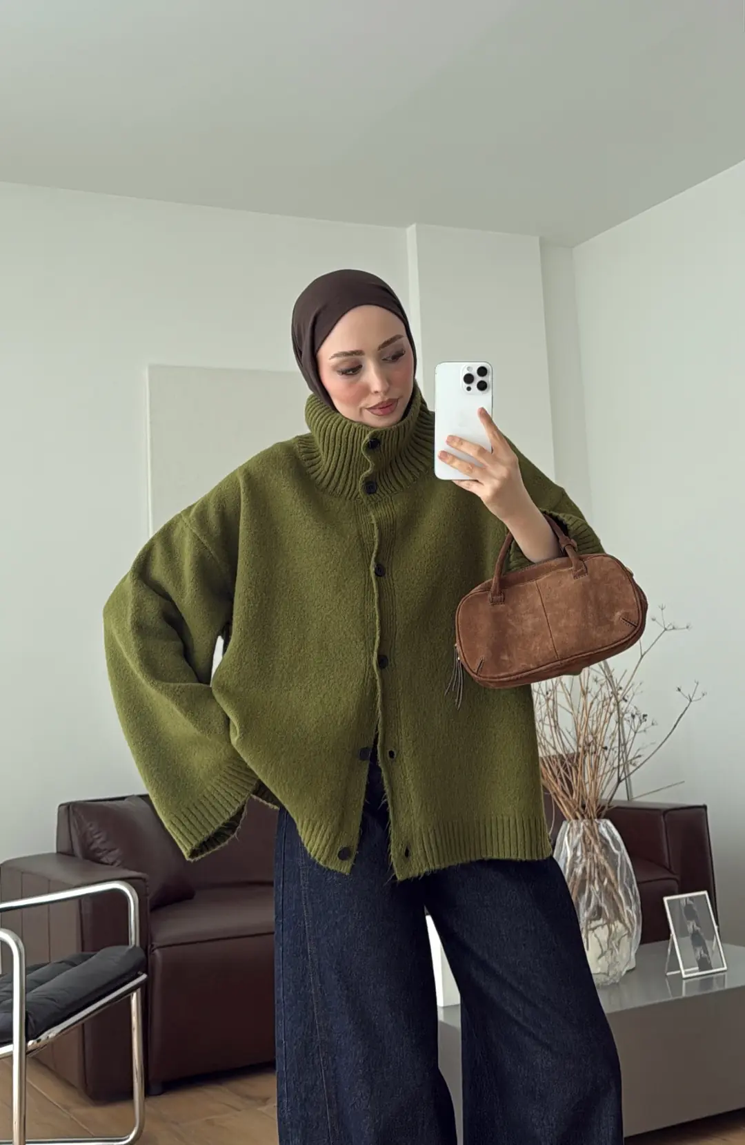 Yumuşak Dokulu Hırka Zeytin