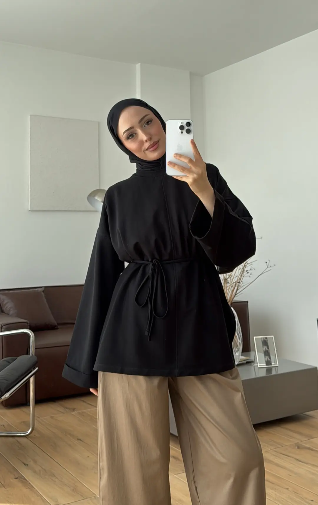 Bağlamalı Yanı Yırtmaç Detay Sweatshırt Siyah