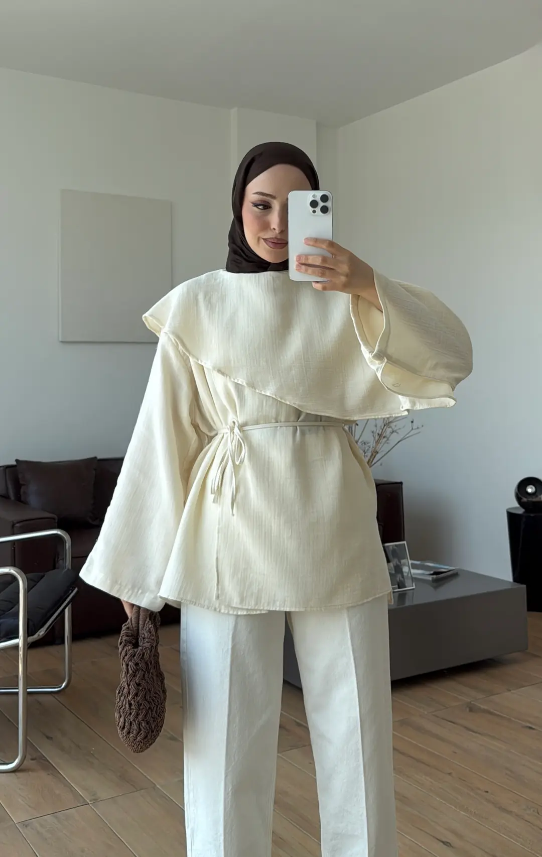 Şal Detaylı Müslin Bluz Krem