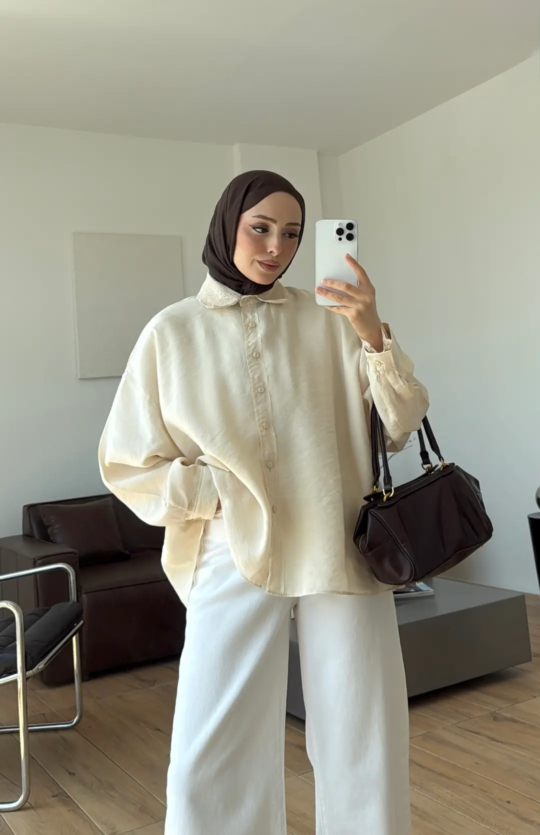 Dantelli Pis Dikişli Tencel Gömlek Krem