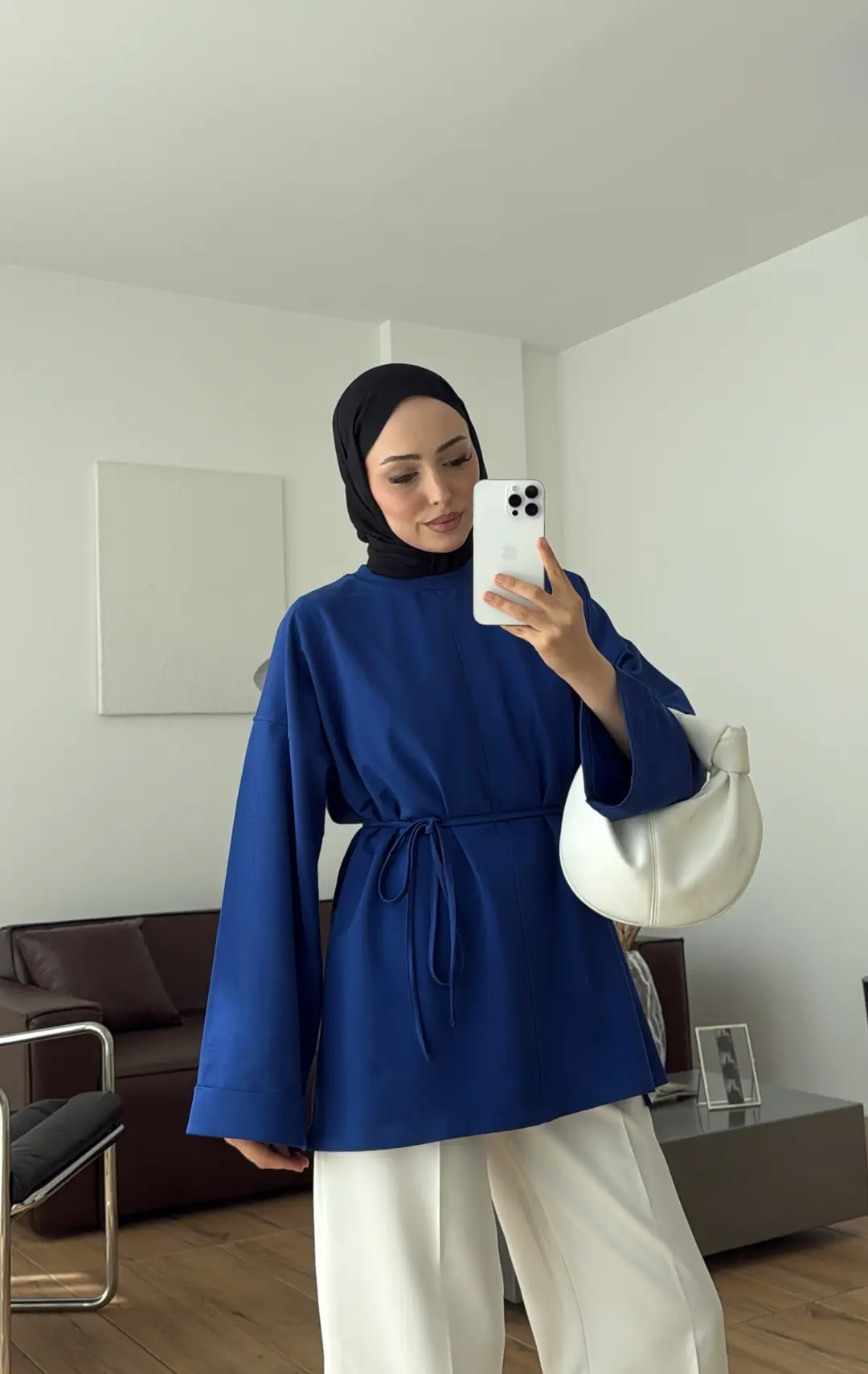 Bağlamalı Yanı Yırtmaç Detay Sweatshırt Saks