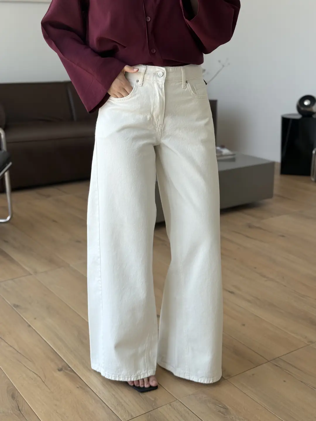 Wide Leg Beyaz Jean 
