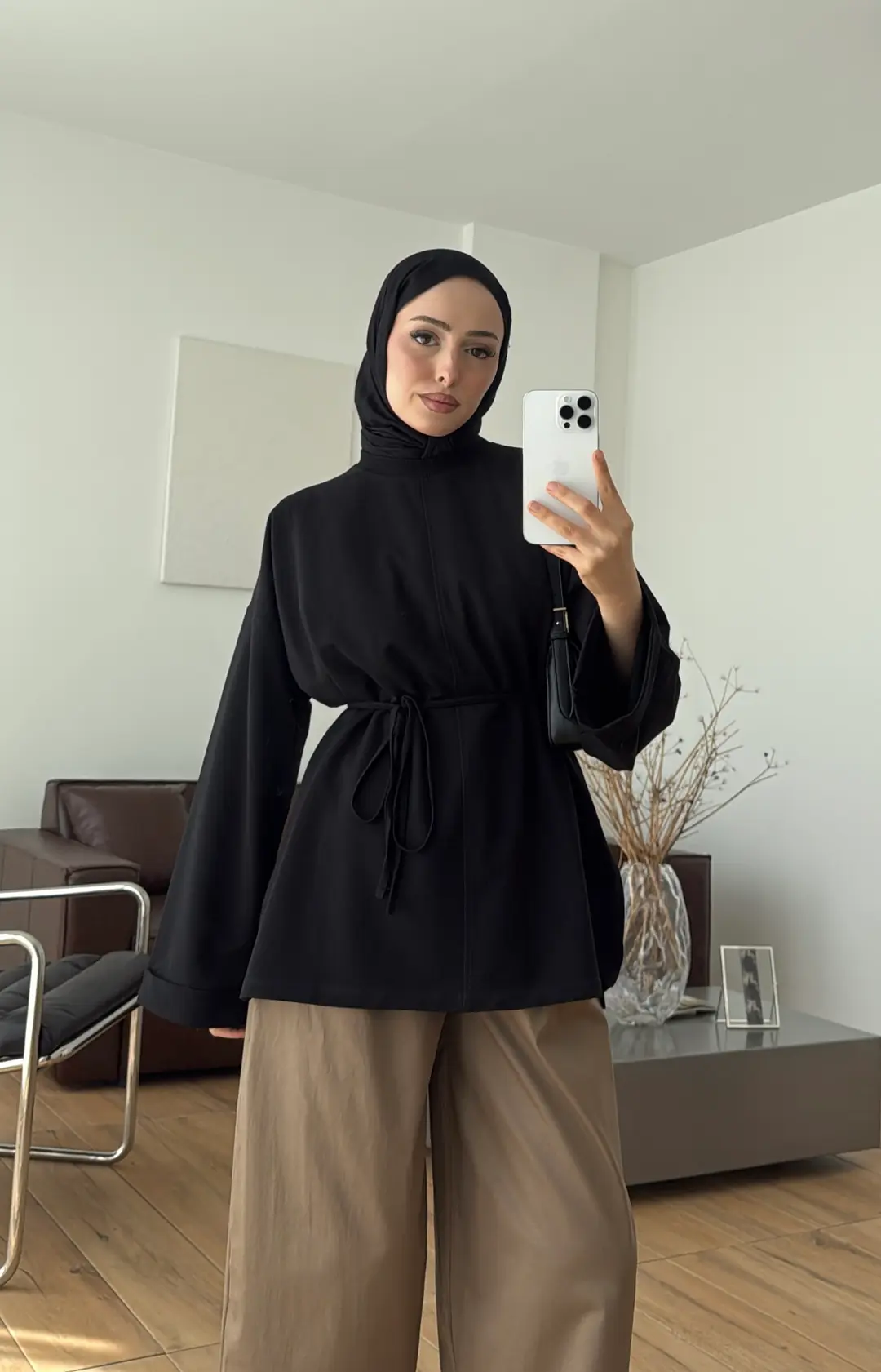 Bağlamalı Yanı Yırtmaç Detay Sweatshırt Siyah