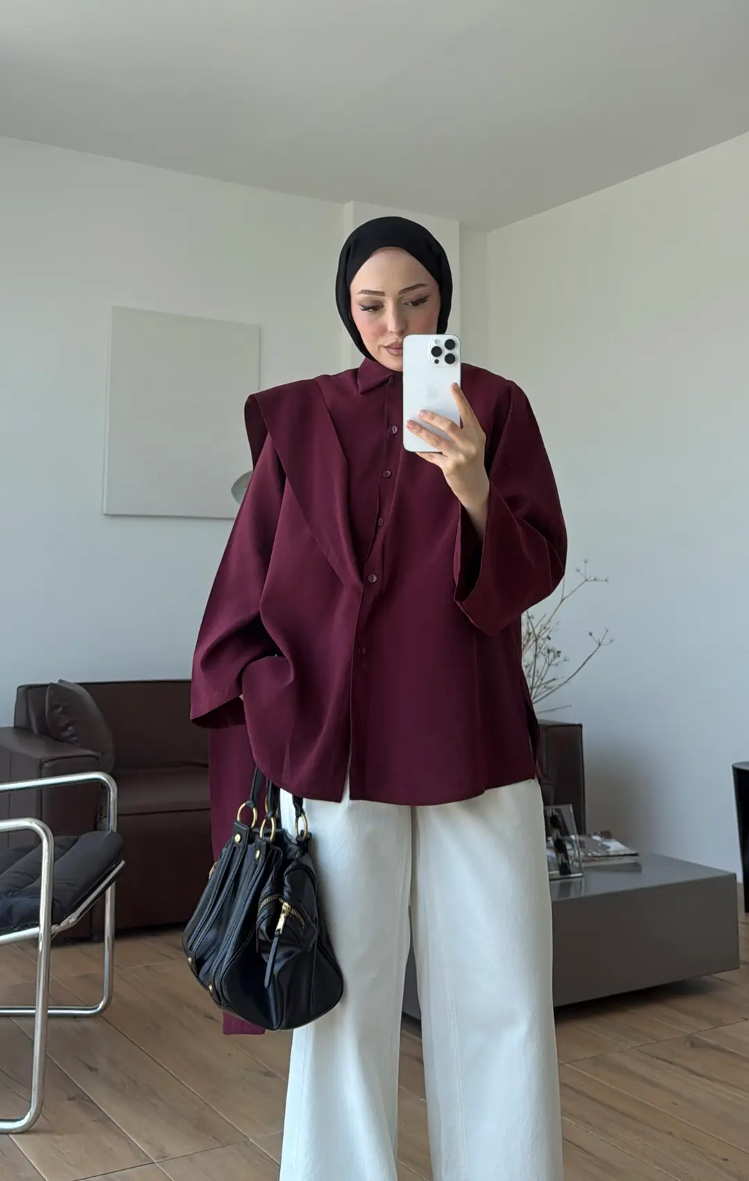 Kalın Kemerli Modal Gömlek Bordo