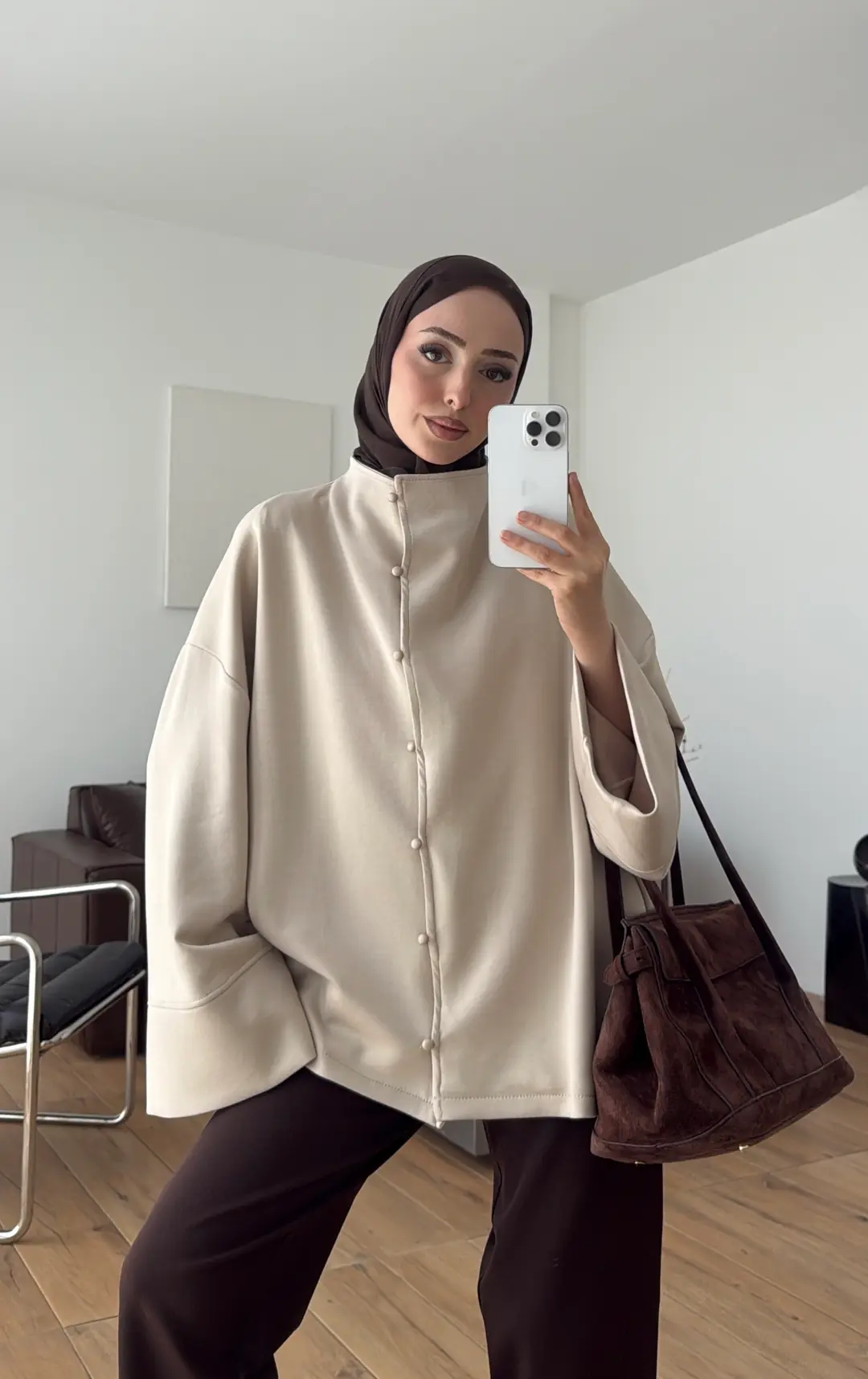 Tok Kumaş Oversize Mevsimlik Ceket Bej