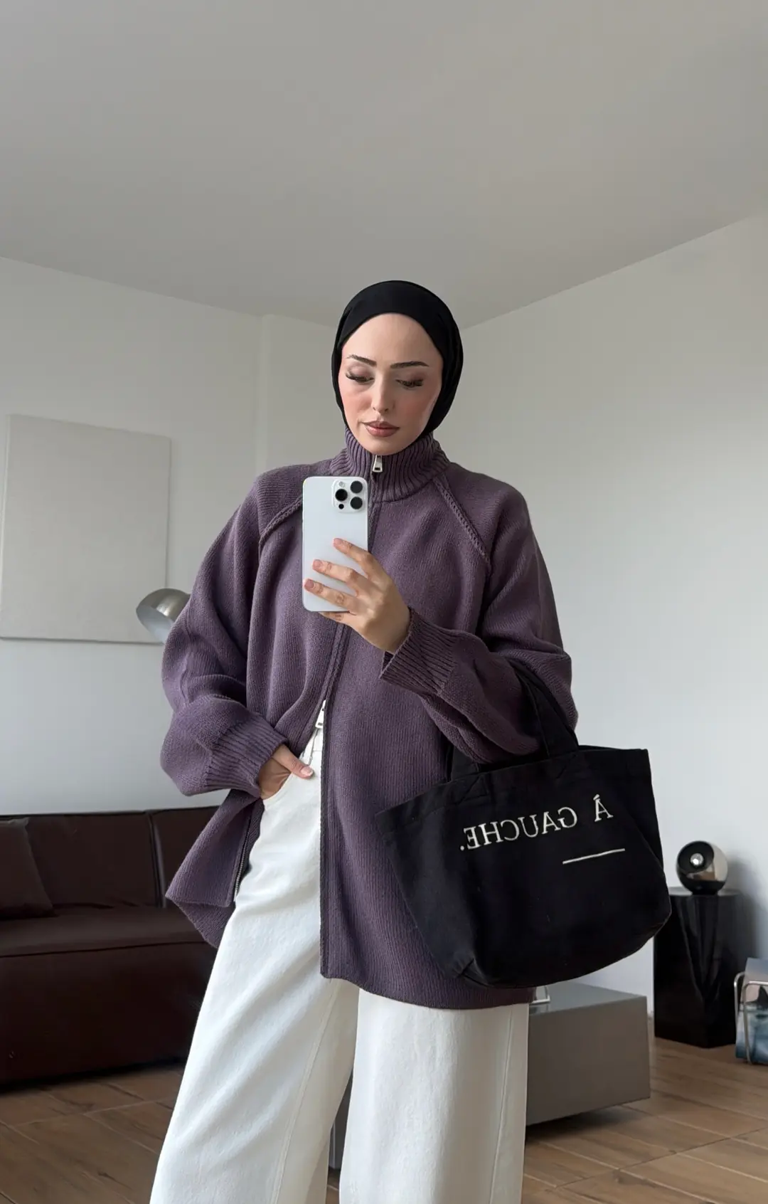 Çift Fermuarlı Triko Hırka Lila