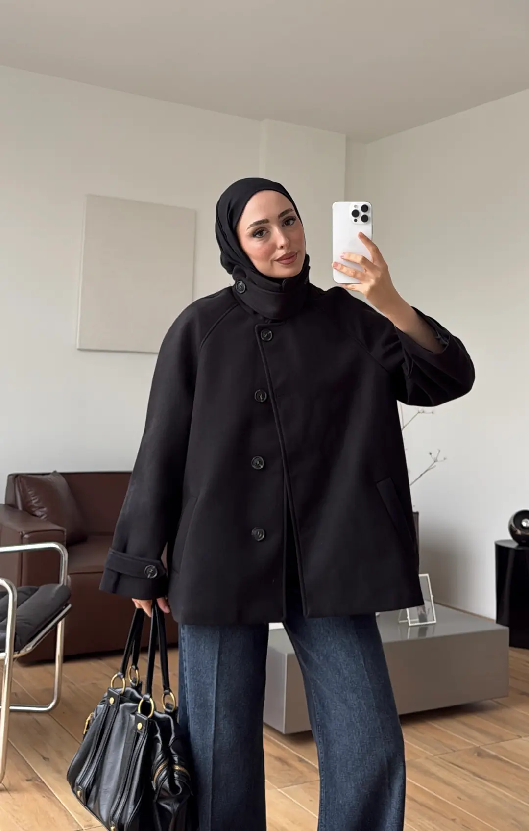Apolet Yaka Kaşe Kaban Siyah