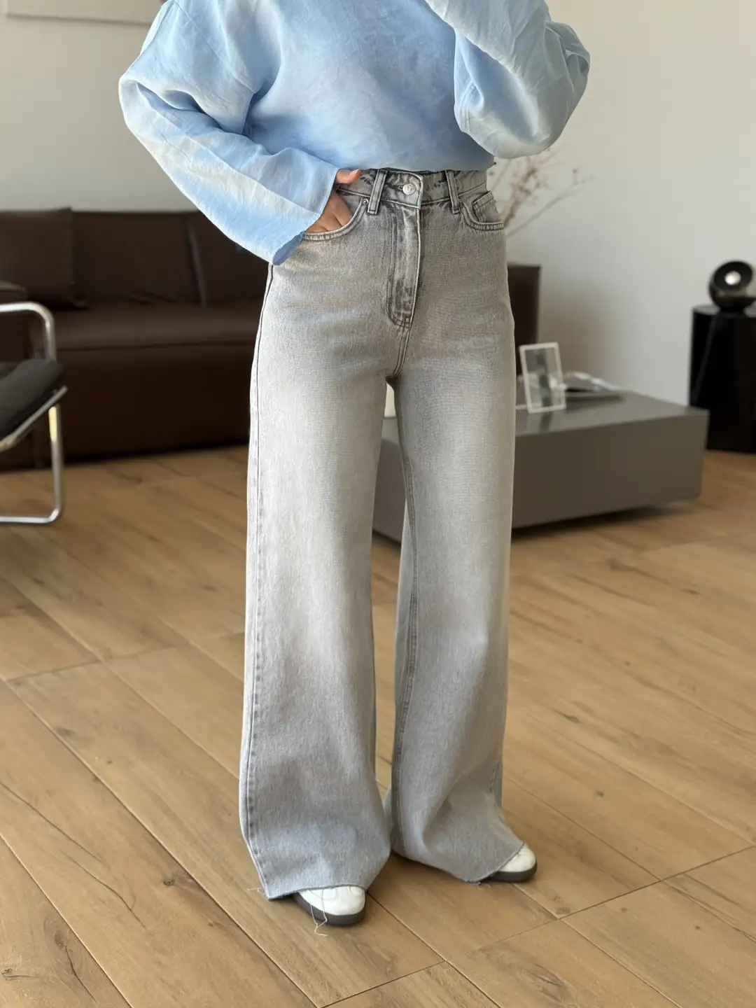 Wide Leg Acık Gri Jean