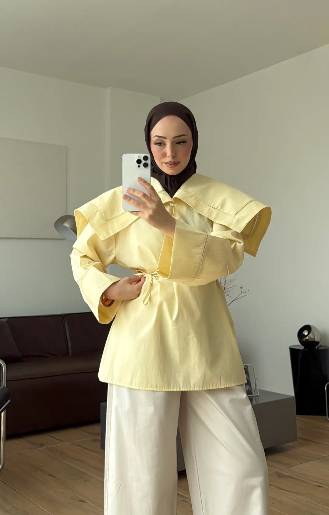 Biye Bağcıklı Dantelli Tunik Sarı