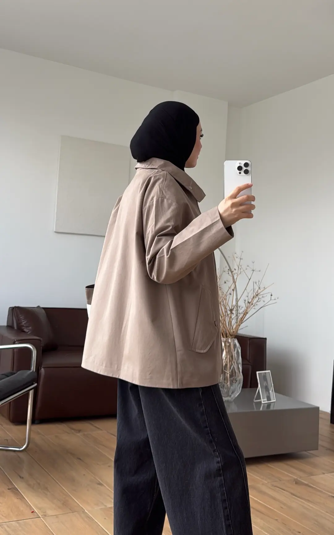 FermuarlI Dik Yaka Ceket Vizon
