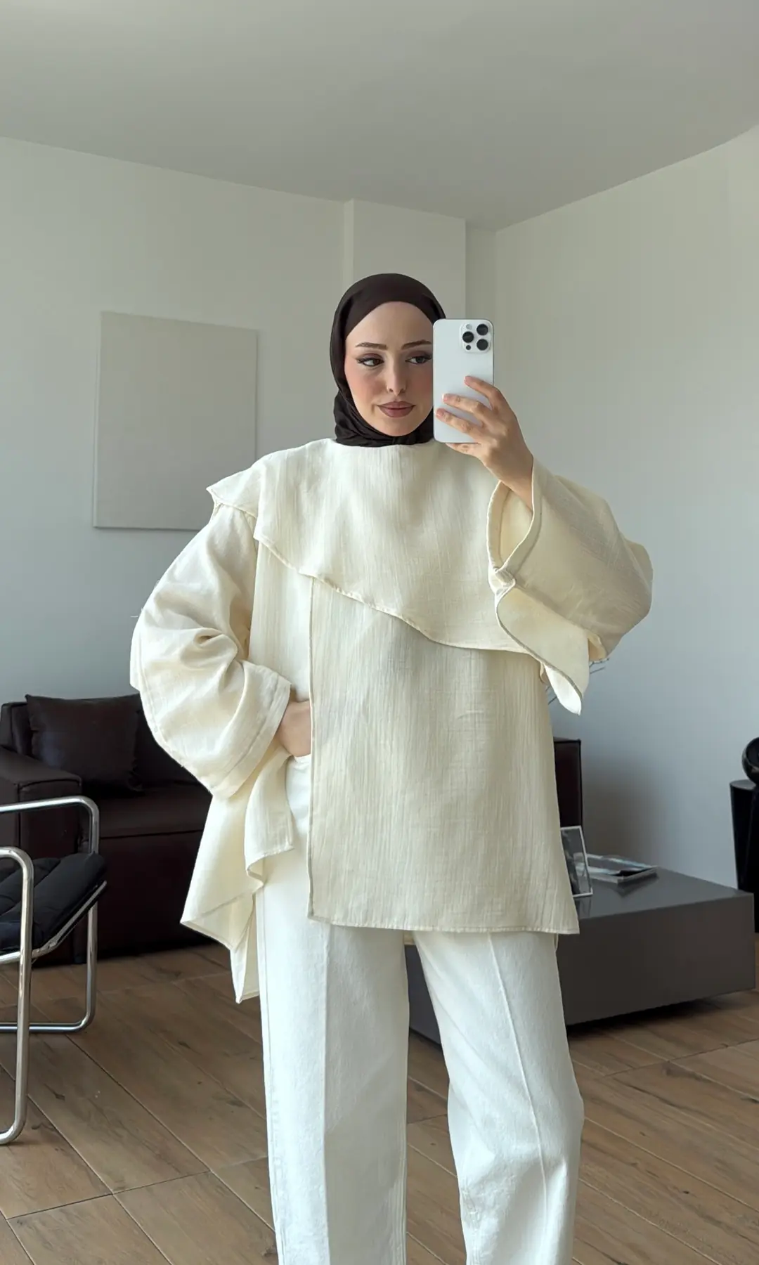 Şal Detaylı Müslin Bluz Krem