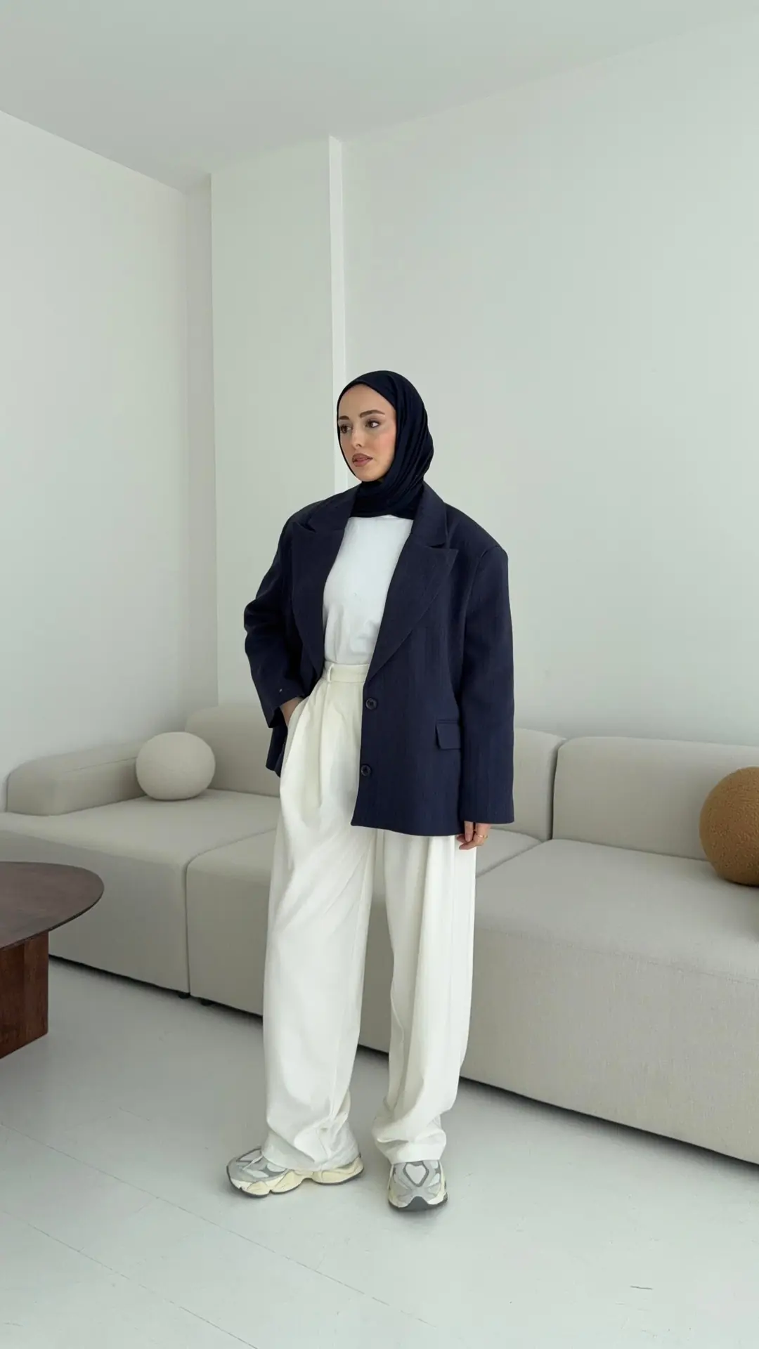 Lacivert Keten Oversize Blazer Ceket