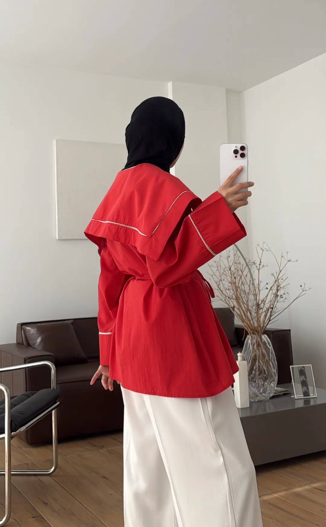 Biye Bağcıklı Dantelli Tunik Kırmızı