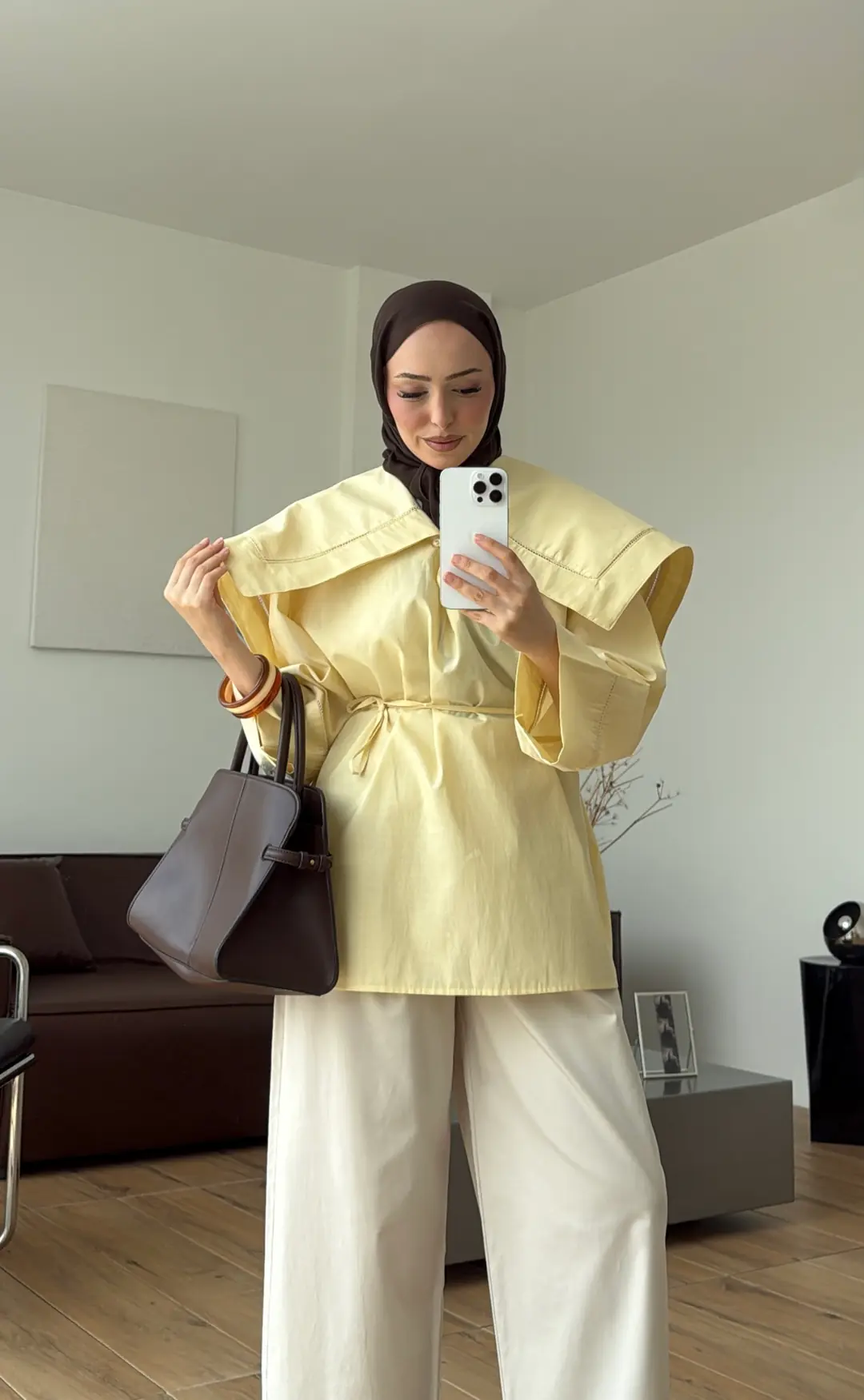 Biye Bağcıklı Dantelli Tunik Sarı