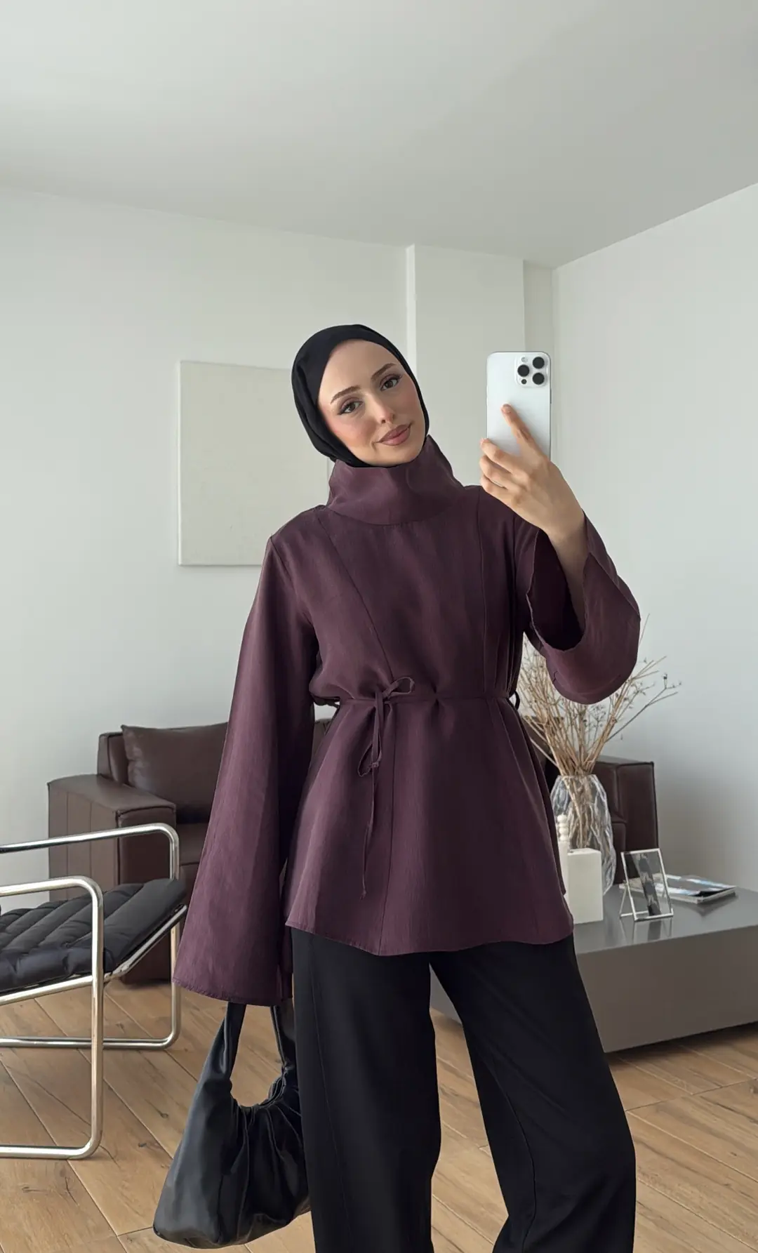 Geniş Yakalı Bluz Mürdüm
