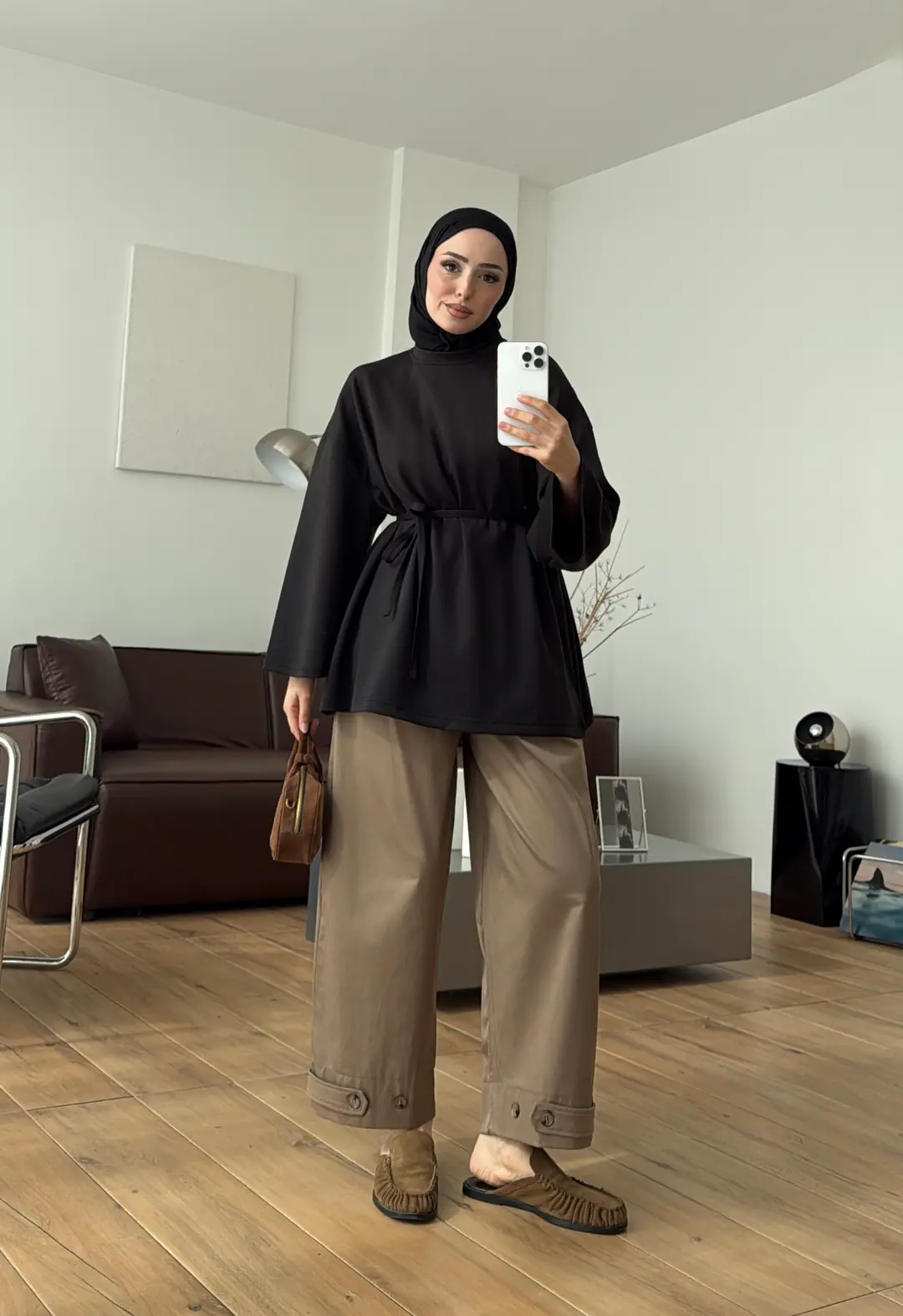 Seyyar Bağlamalı Oysho Kumaş Tunik Siyah