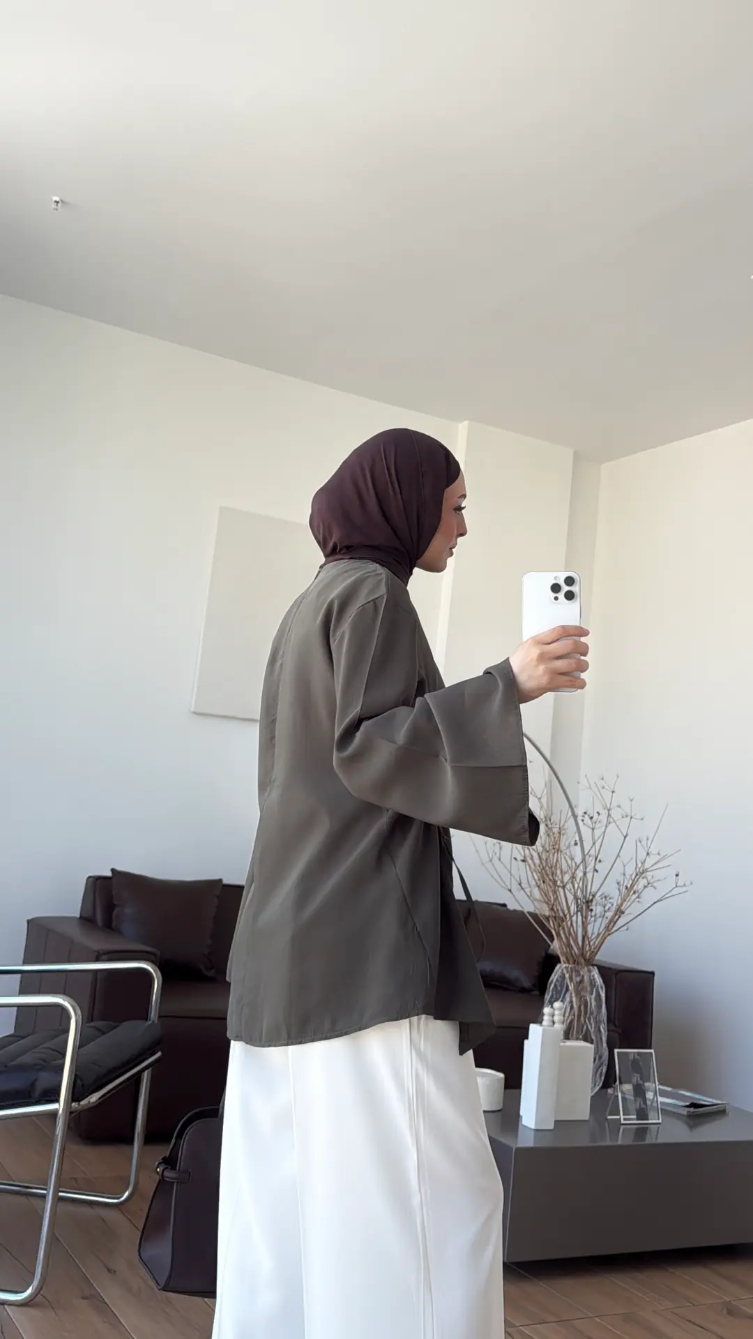 Yandan Büzgülü Yırtmaç Detay Bluz Haki
