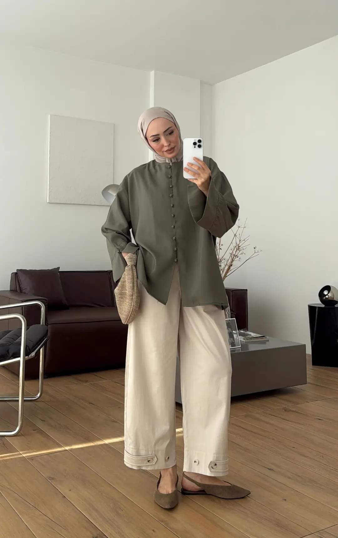 Top Düğmeli Modal Bluz Haki