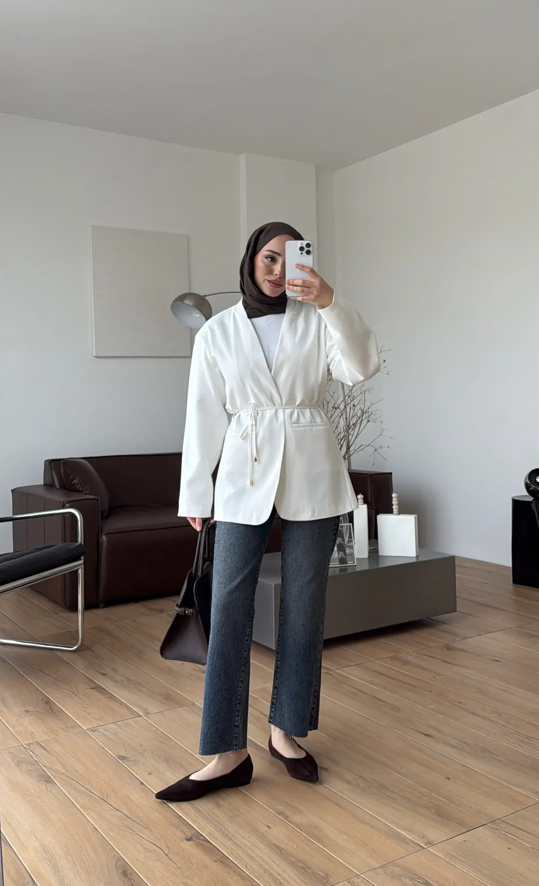 Bagcıklı Blazer Ceket Beyaz