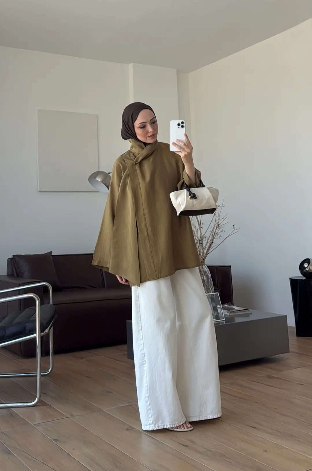 Fular Detay Bluz Olive
