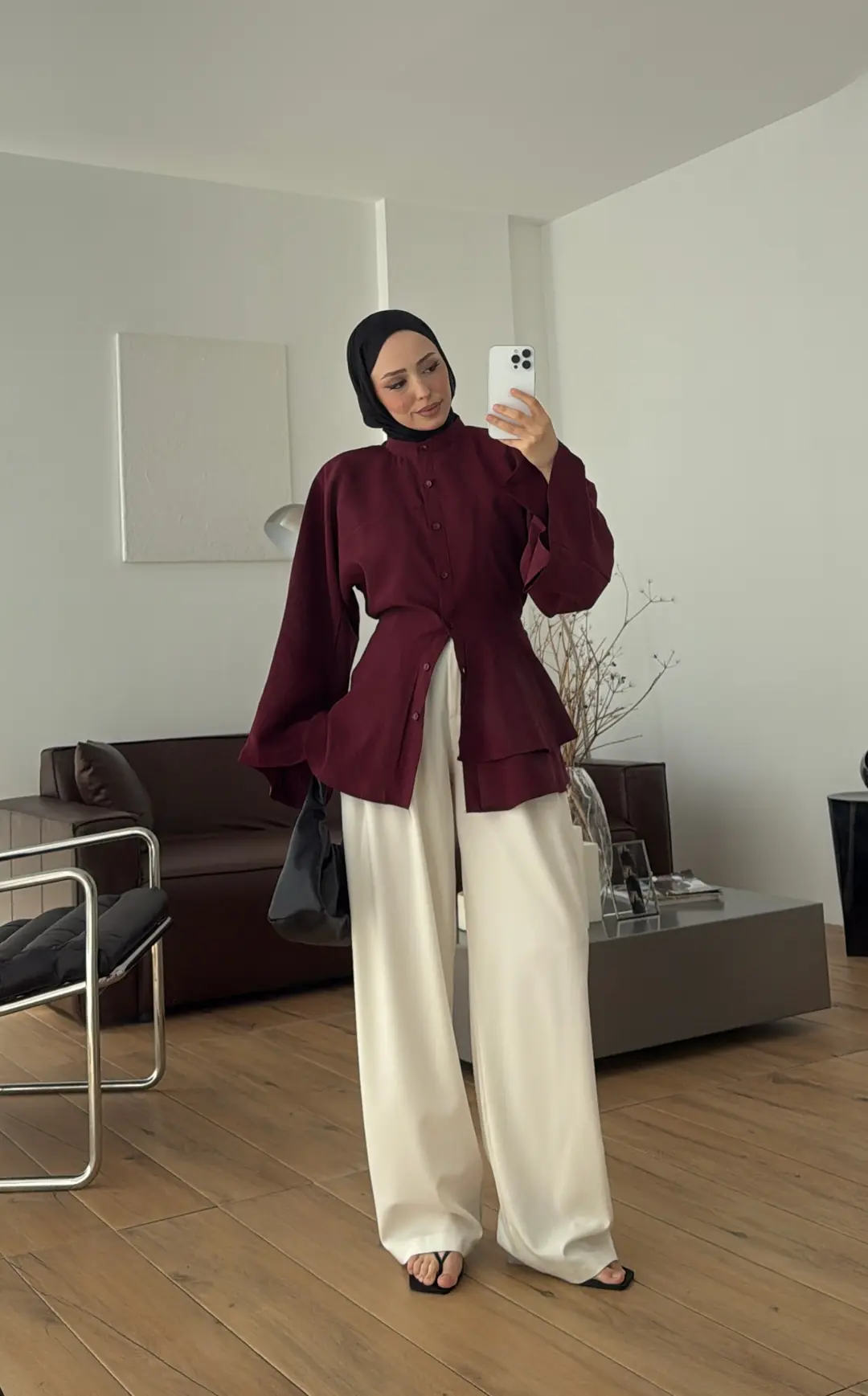 Parçalı Geniş Kol Bluz Bordo