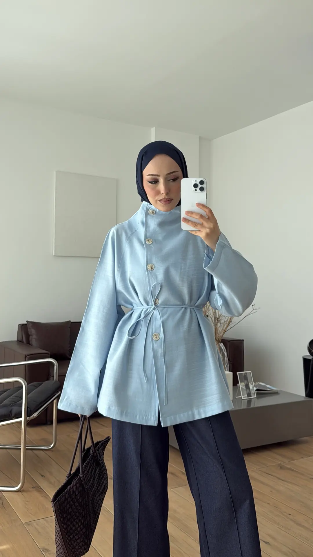 Dik Yaka Yazlık Ceket Mavi