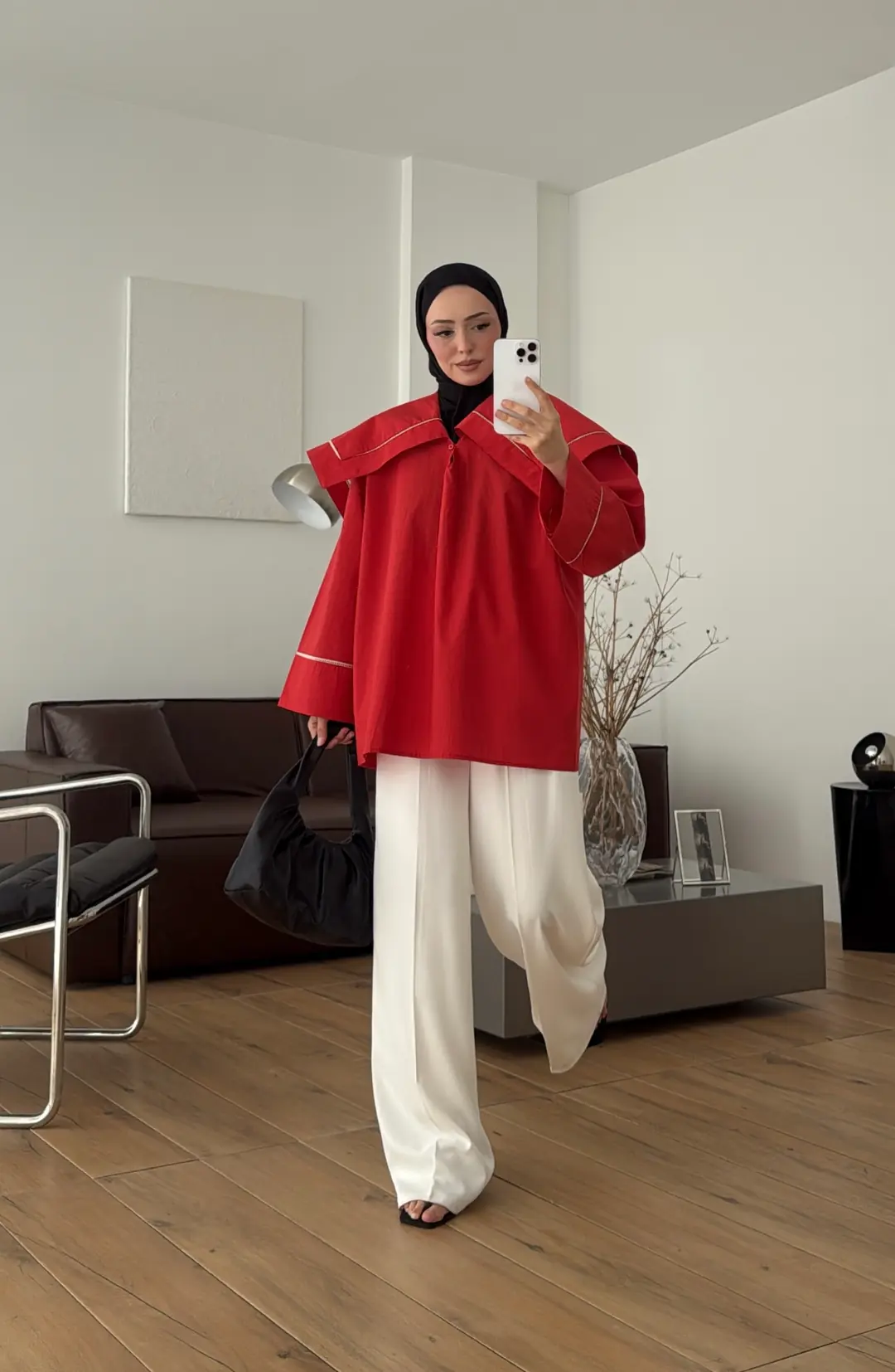 Biye Bağcıklı Dantelli Tunik Kırmızı