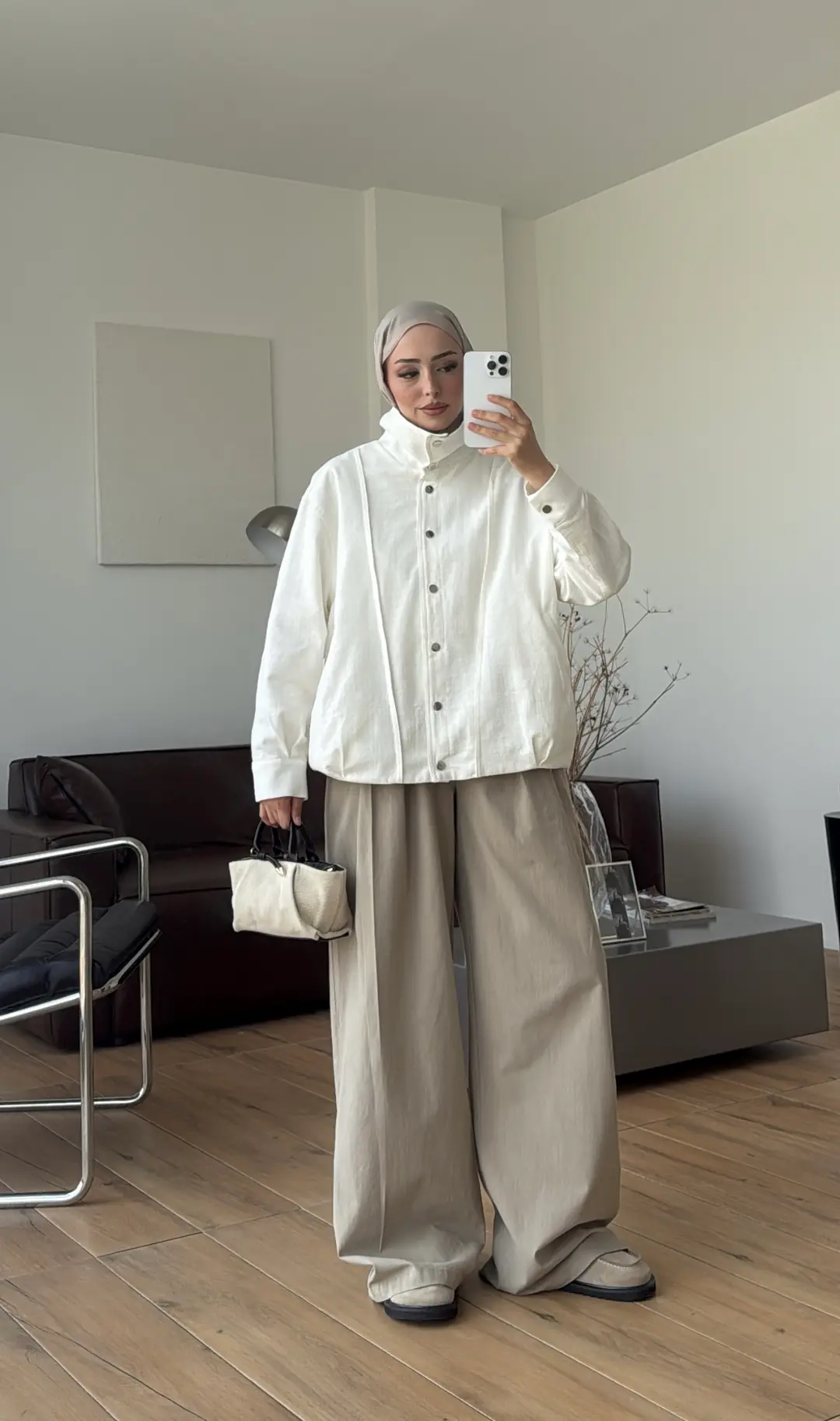 Keten Bomber Ceket Kırık Beyaz
