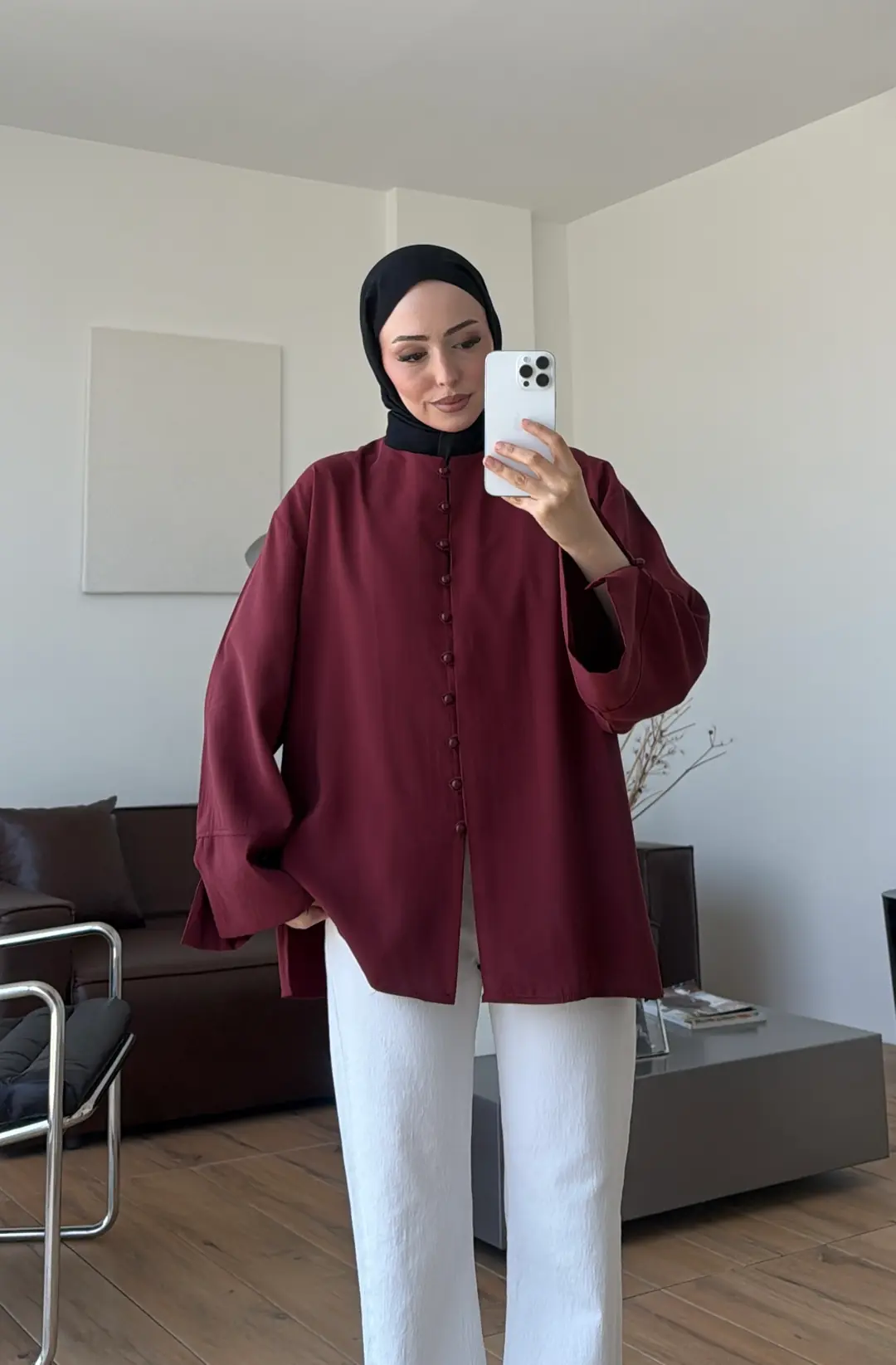 Top Düğmeli Modal Bluz Bordo