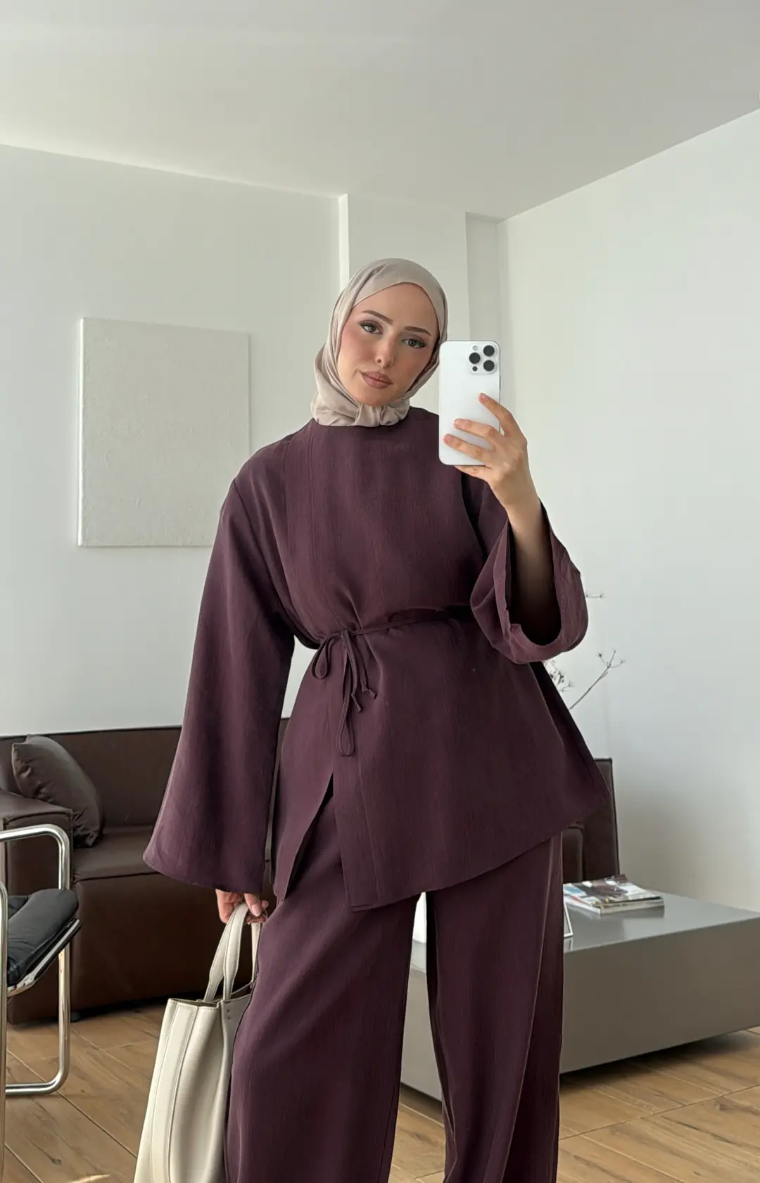 Bluzlu Yırtmaçlı Takım Mürdüm 