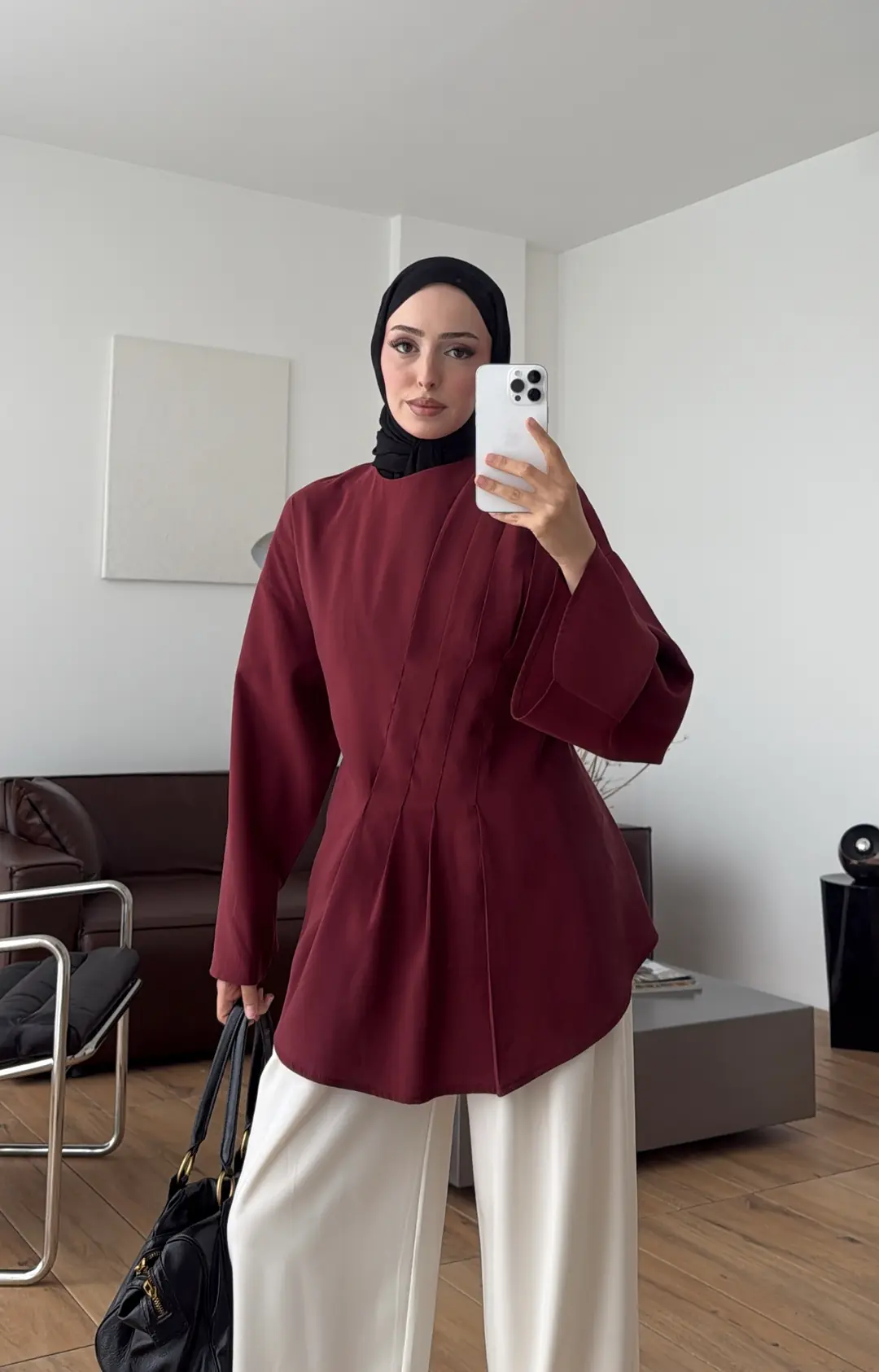 Omuzdan Pileli Bluz Bordo