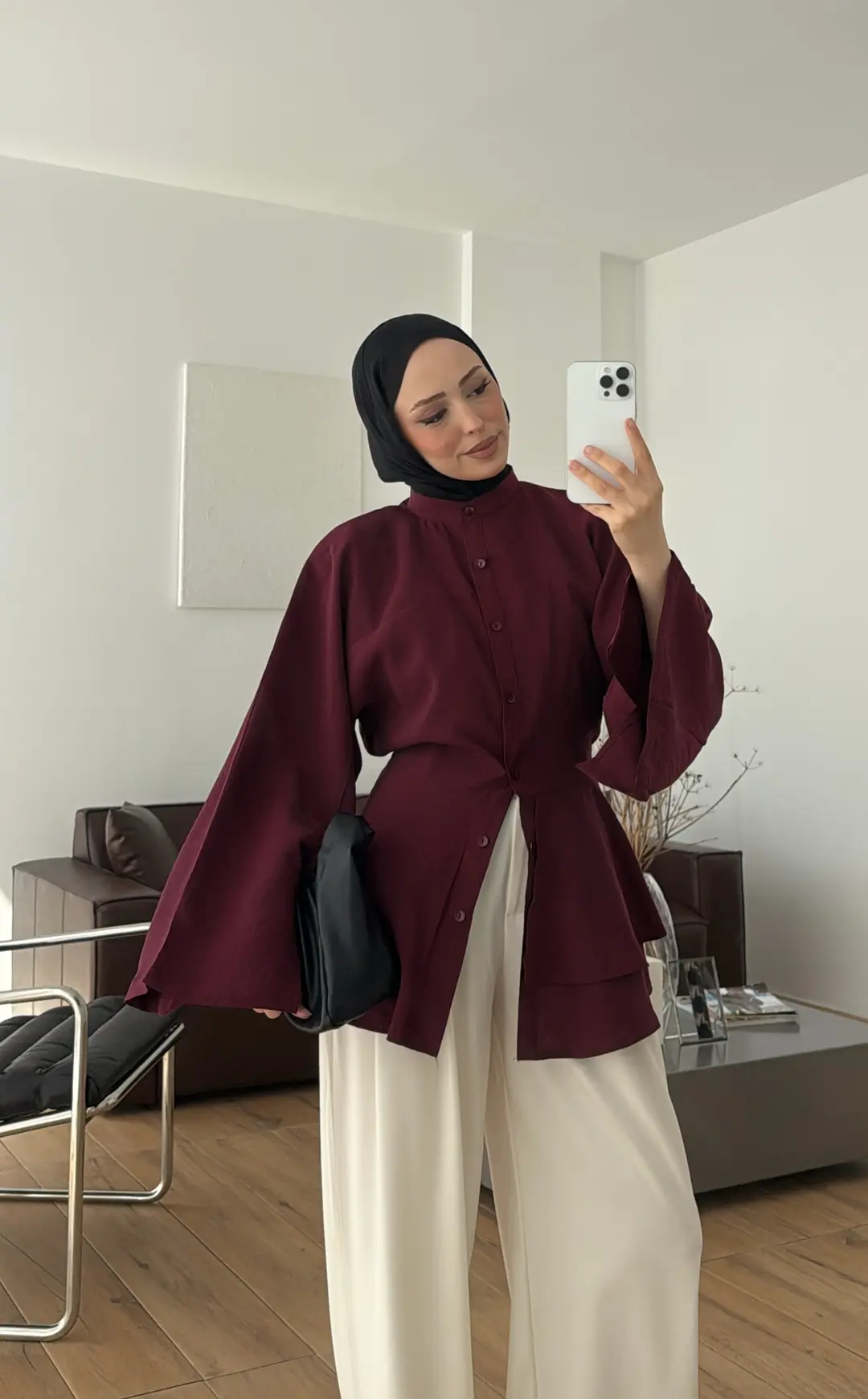 Parçalı Geniş Kol Bluz Bordo