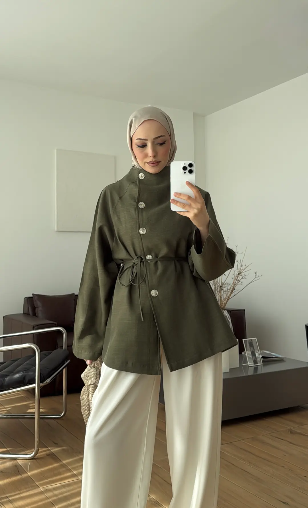 Dik Yaka Yazlık Ceket Haki