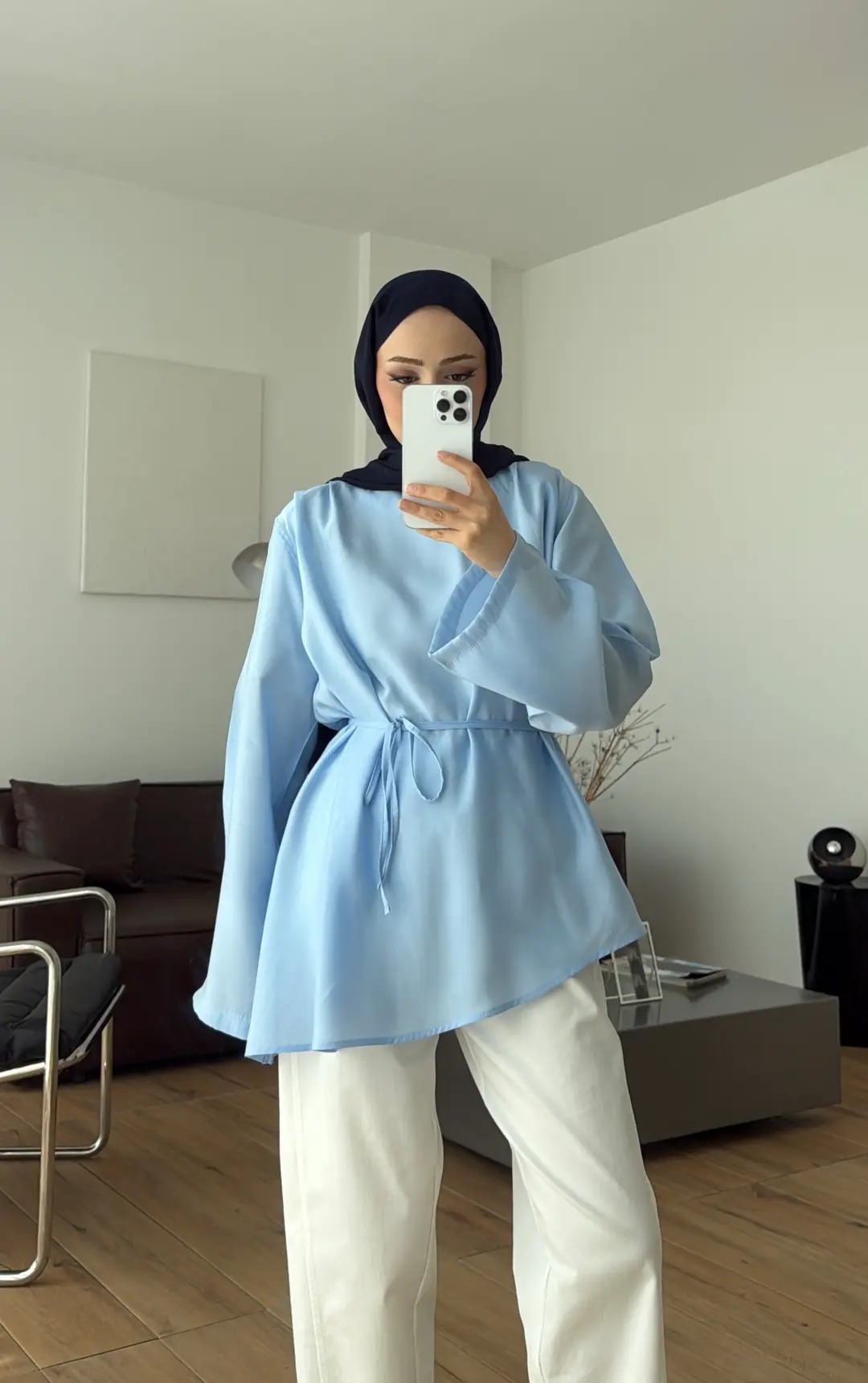 Vatkalı Asimetrik Bluz Mavi