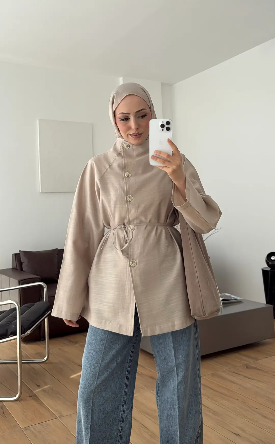 Dik Yaka Yazlık Ceket Acık Vizon