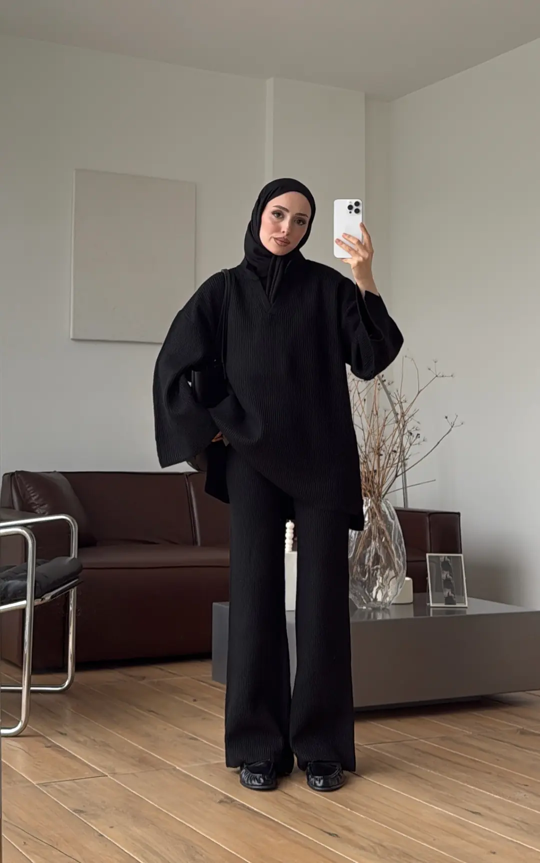 Polo Yaka Tok Kumaş Triko Takım Siyah