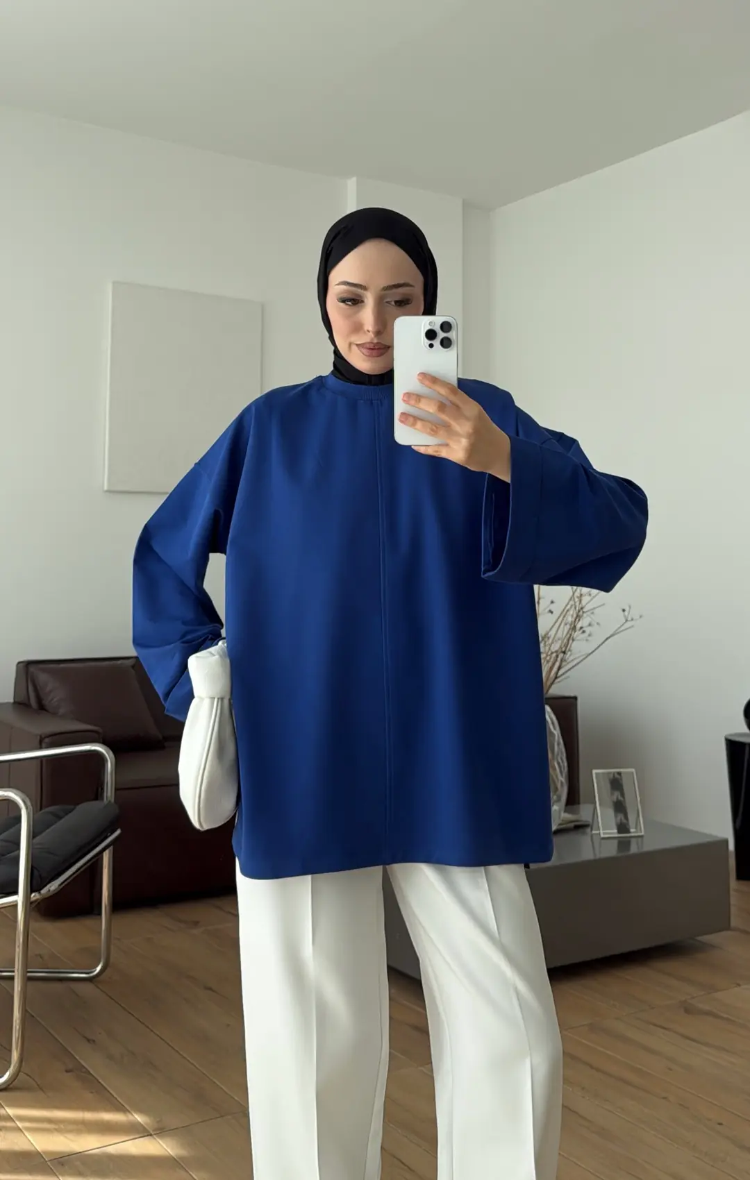 Bağlamalı Yanı Yırtmaç Detay Sweatshırt Saks