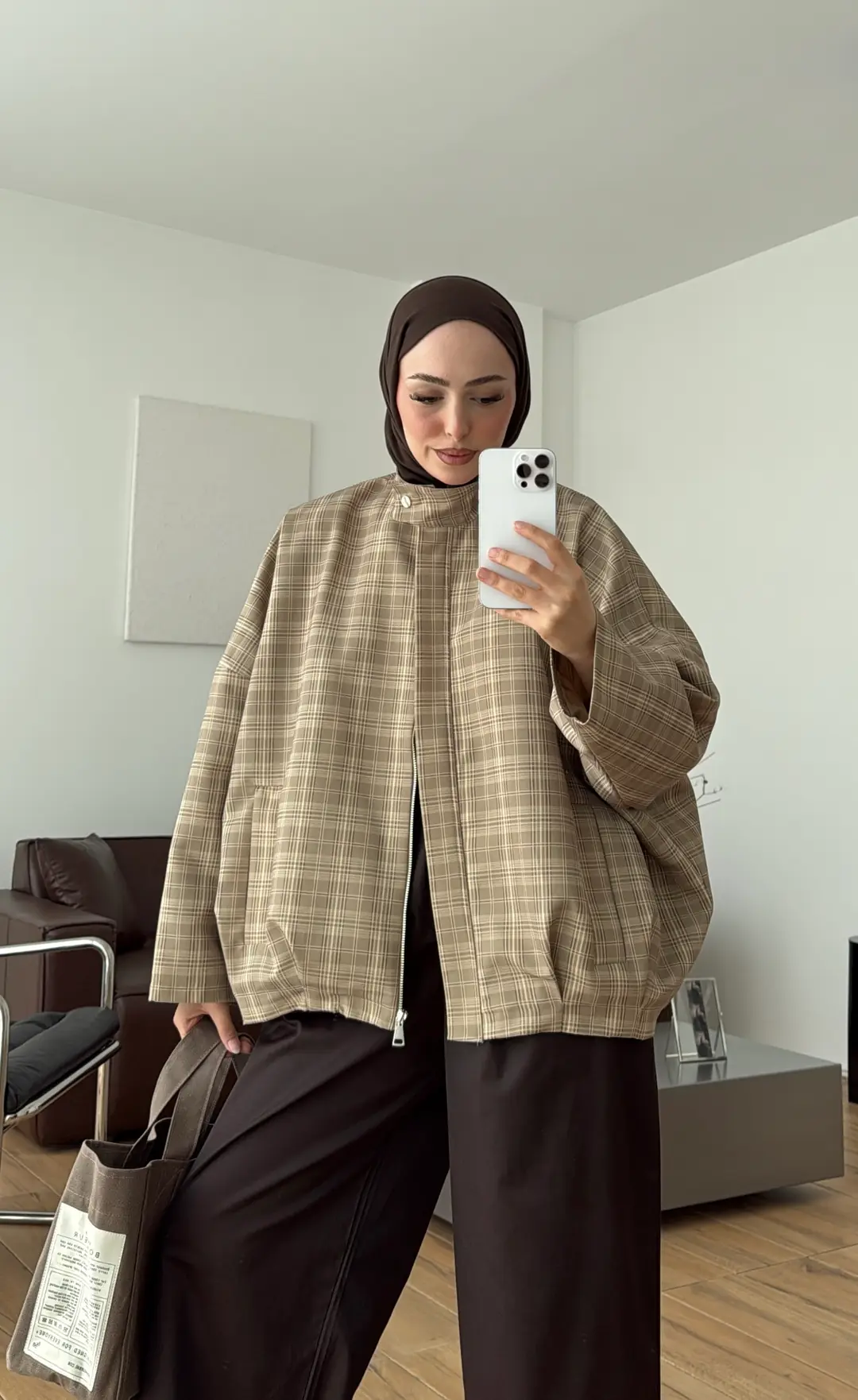 Ekose Pile Detay Bomber Ceket Çağla