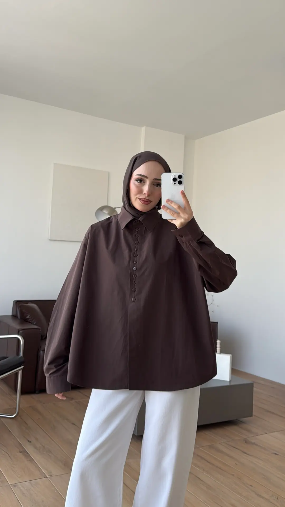 Poplin Sık Düğmeli Gömlek Kahve