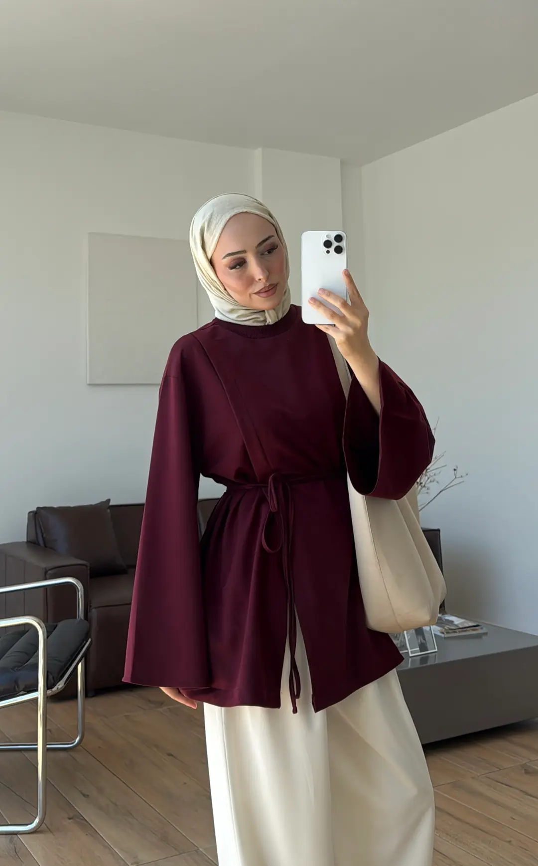 Aise Asimetrik Kesim Sweat Bordo