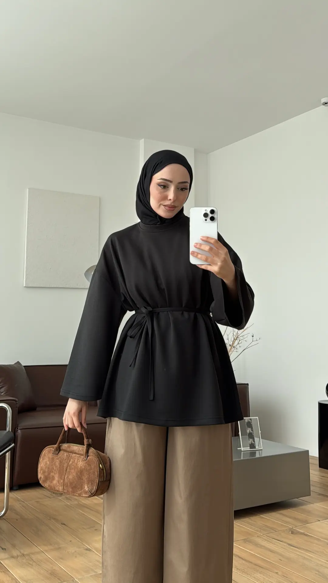 Seyyar Bağlamalı Oysho Kumaş Siyah Tunik