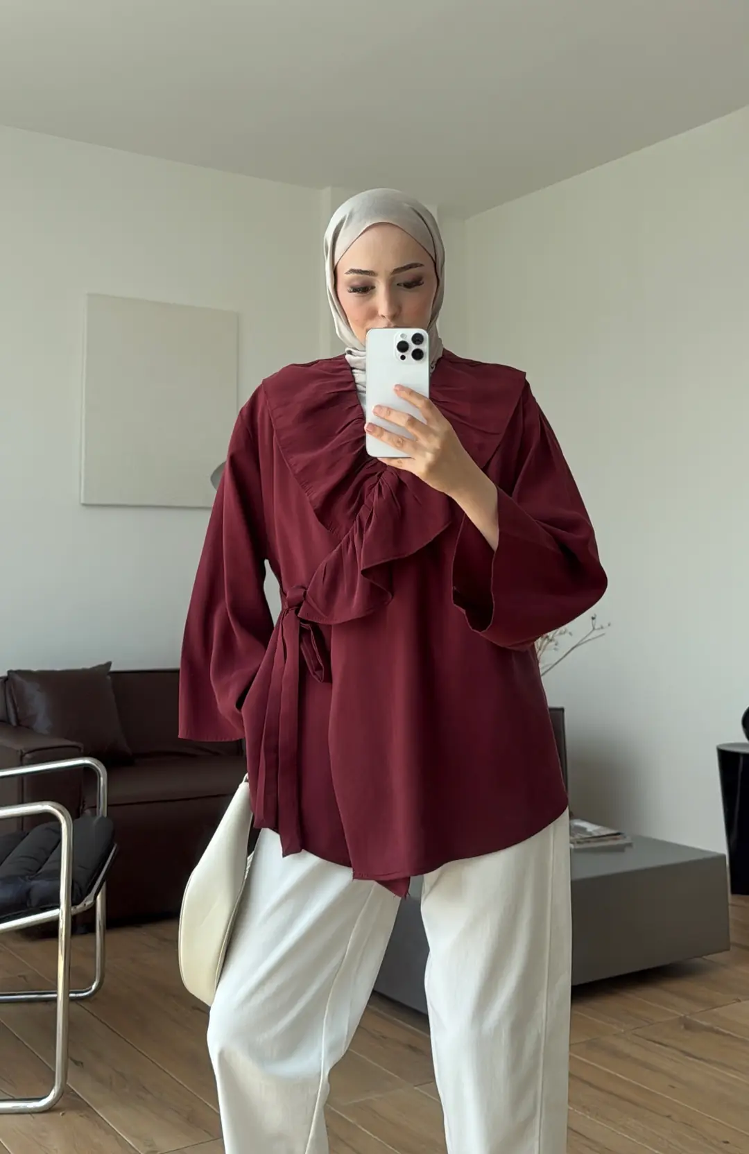 Fırfırlı ModaL Bluz Bordo