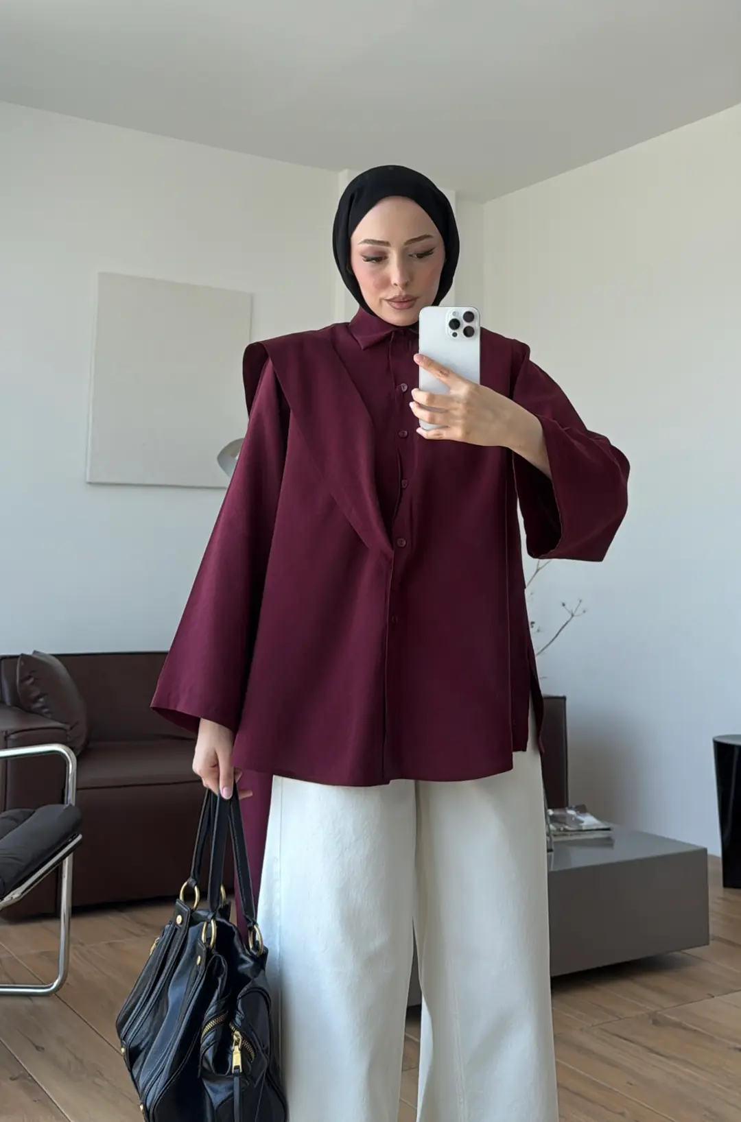 Kalın Kemerli Modal Gömlek Bordo