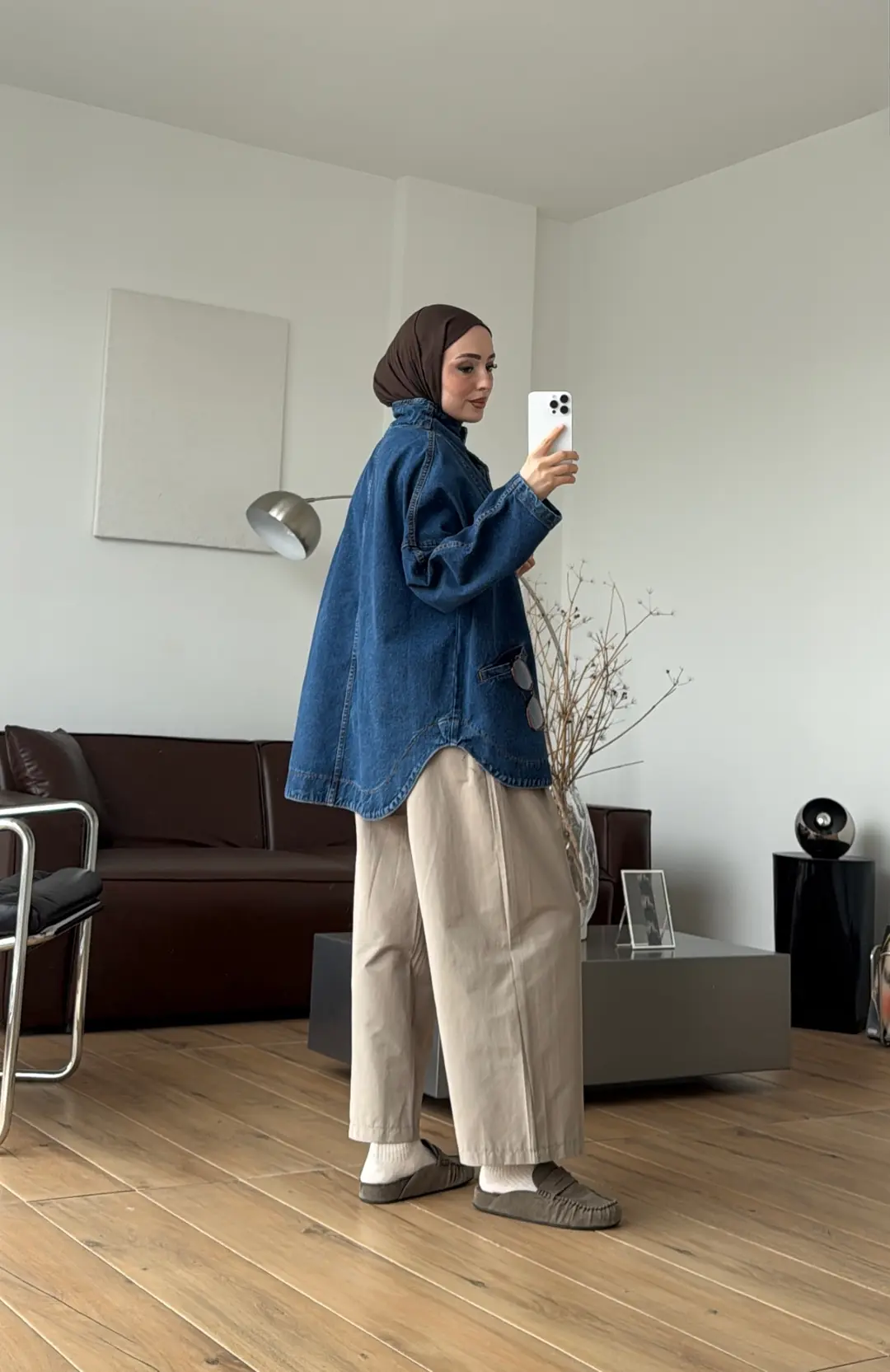 Çıtçıtlı Oversize Dik Yaka Denim Ceket